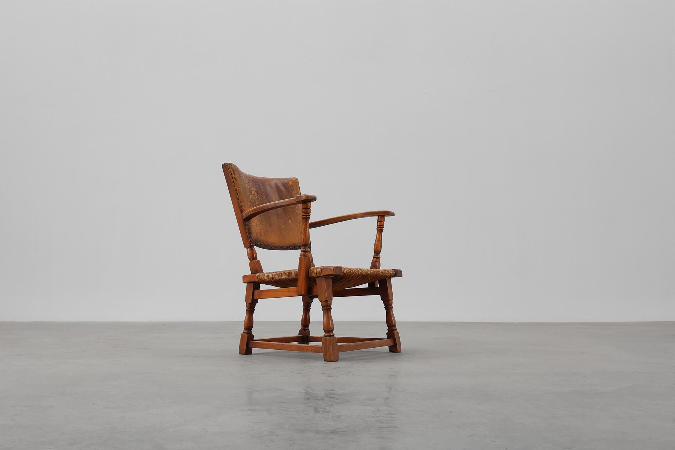 Sessel aus Leder und Eiche von Theo Ruth für Artifort, Niederlande 1940er Jahre im Angebot 3