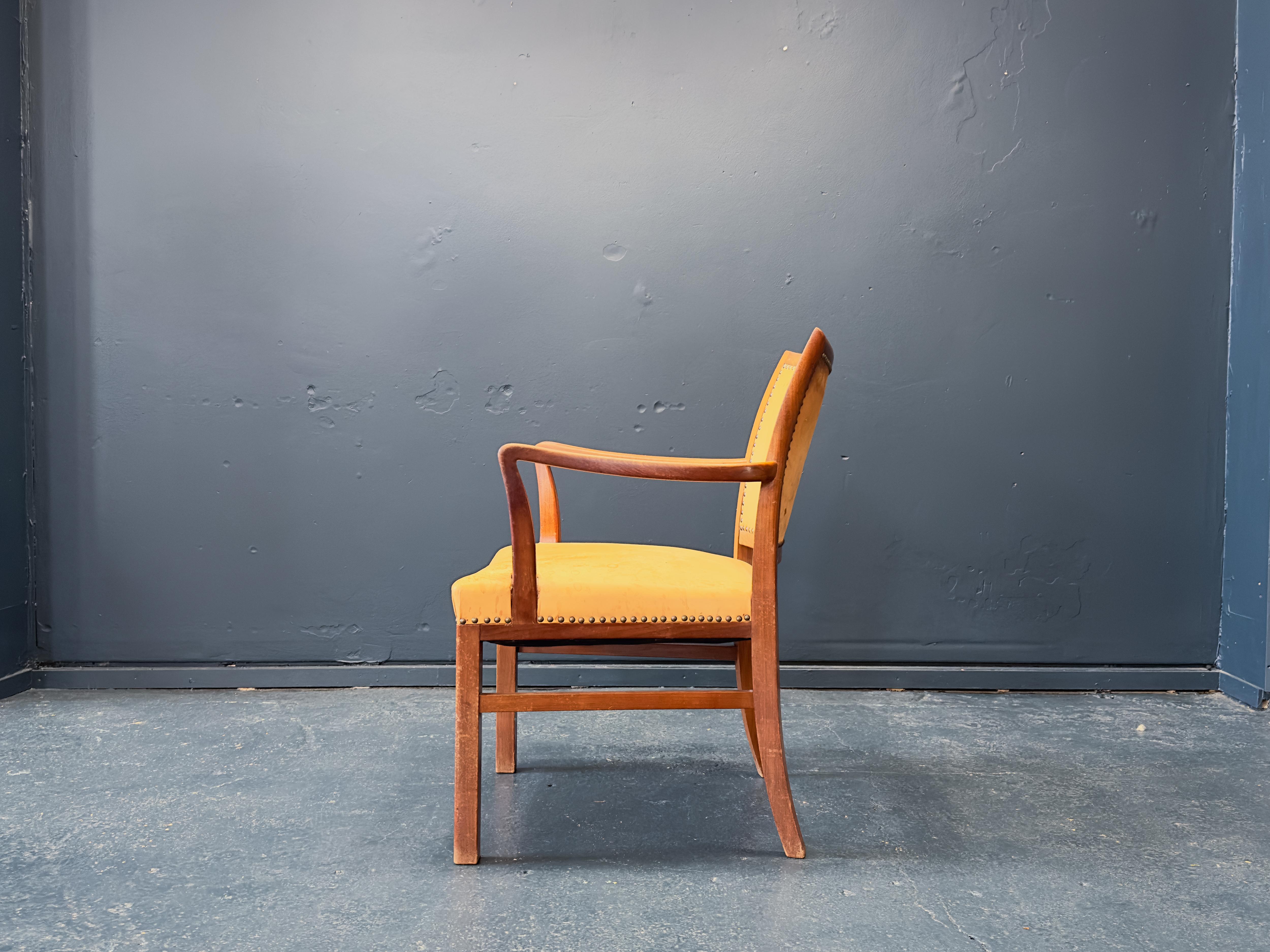 Danish Leather and Oak Armchair For Sale