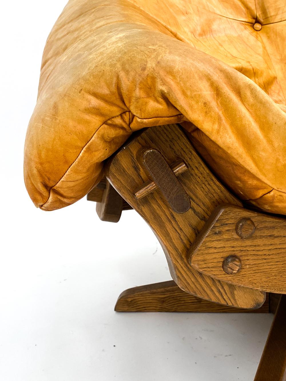 Leather And Oak Easy Chair With Footstool In Style Of Gerard Van Den Berg For Sale 1
