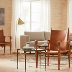 Sedia "Safari" in pelle e Oak di William Kienzle, 1950 ca.