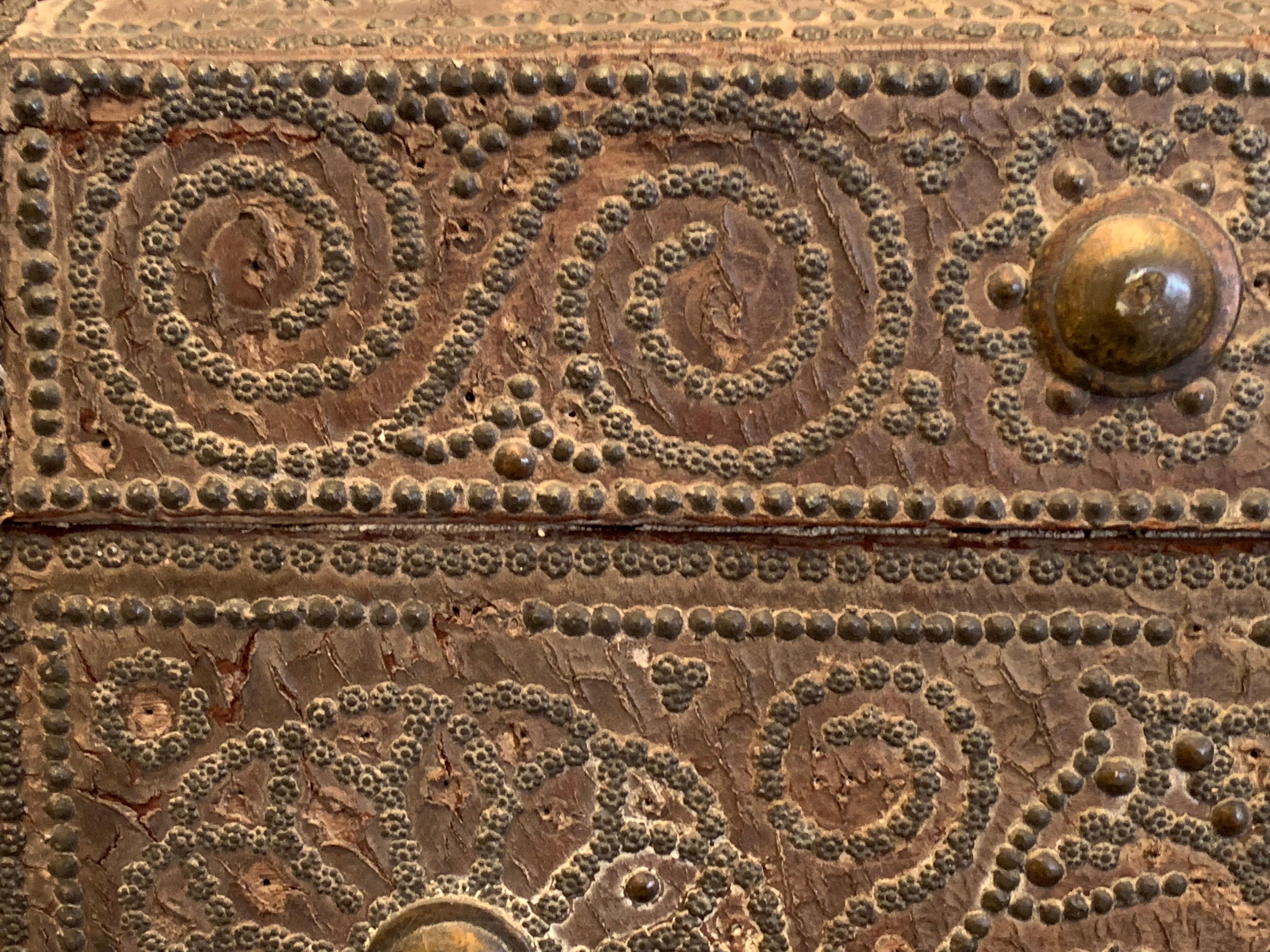 Spanish Colonial Leather and Oak Trunk with Studs of Spanish Origin from 1720 For Sale