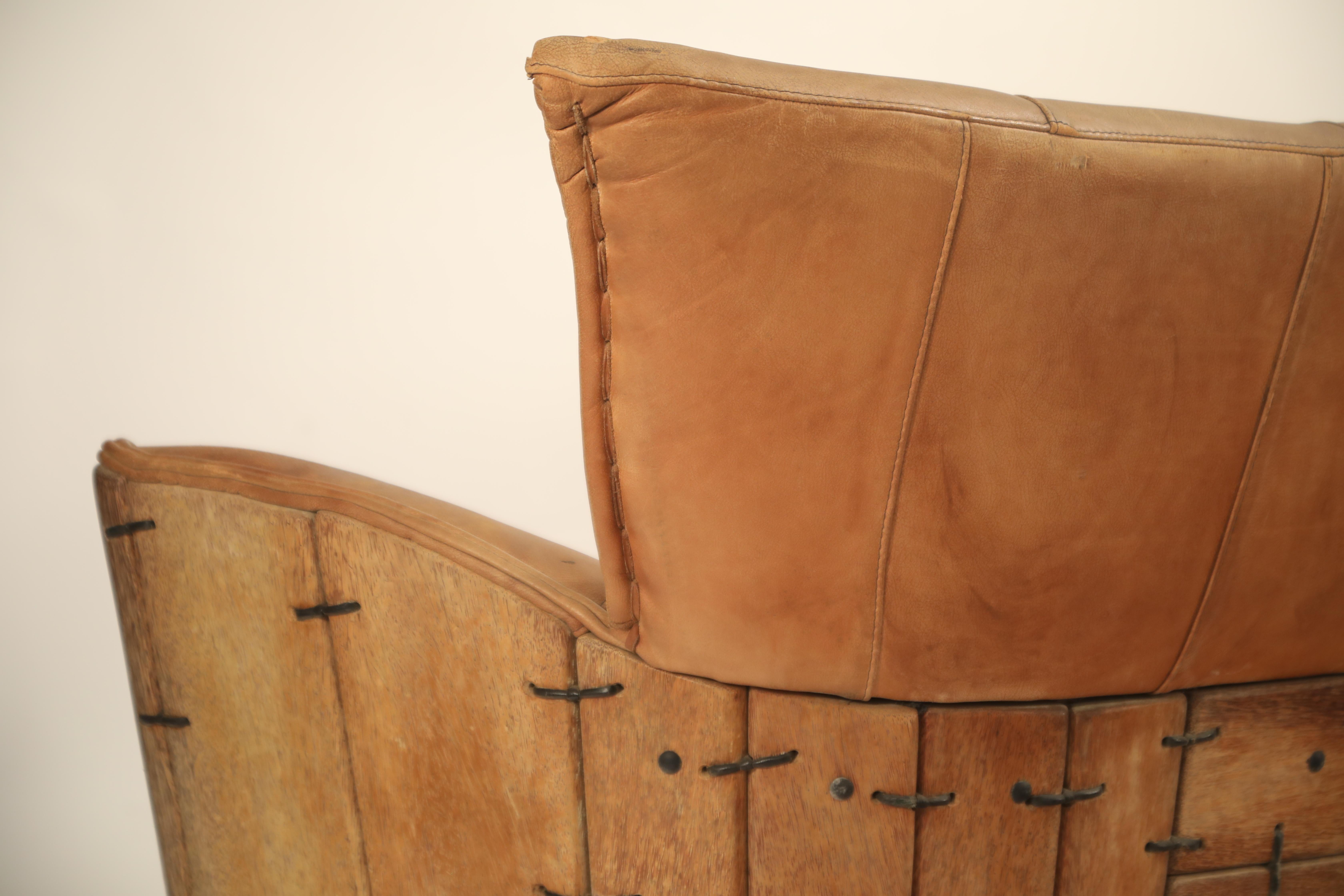 Leather and Palmwood Sofa by Pacific Green, circa 1980 2