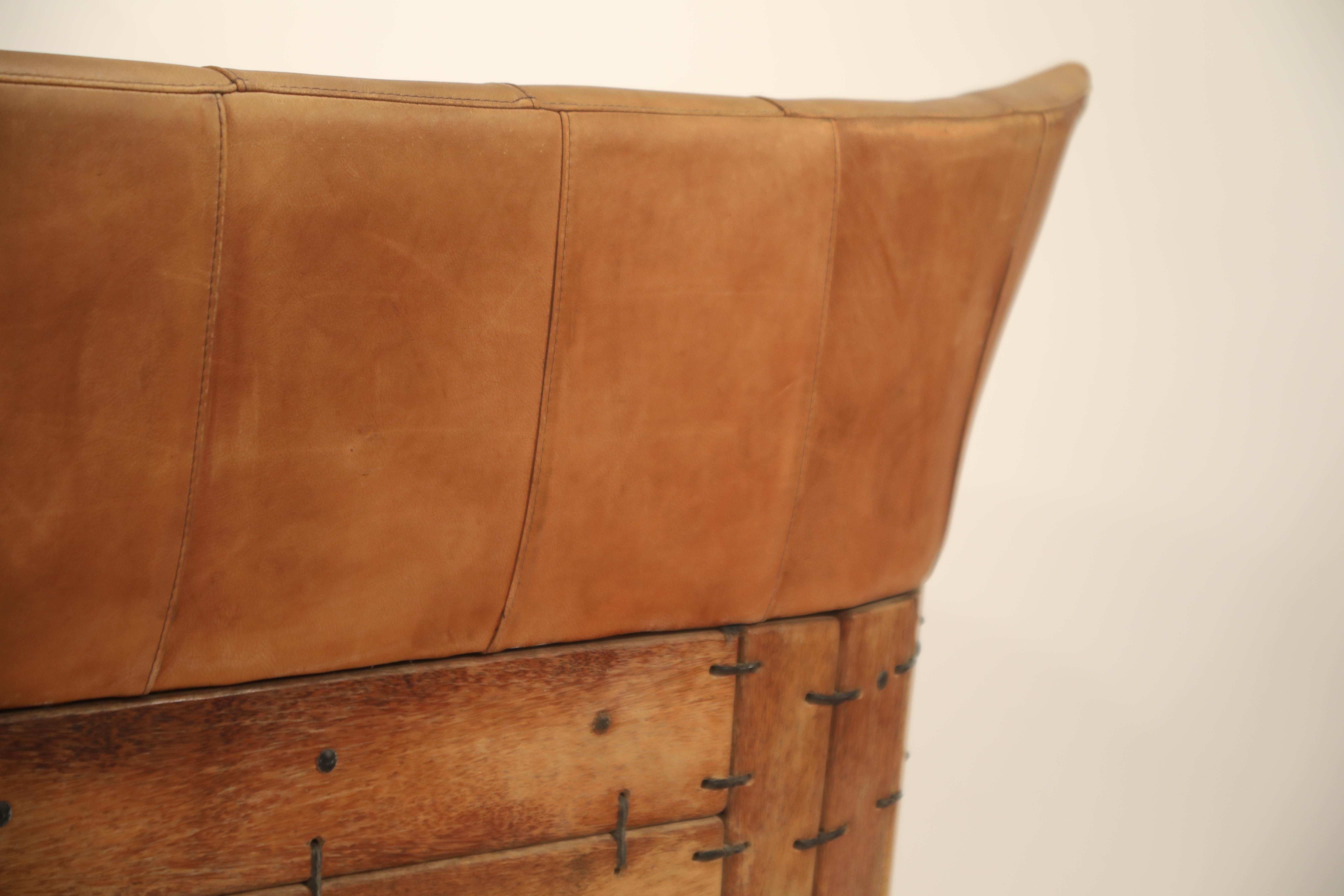 Leather and Palmwood Sofa by Pacific Green, circa 1980 3