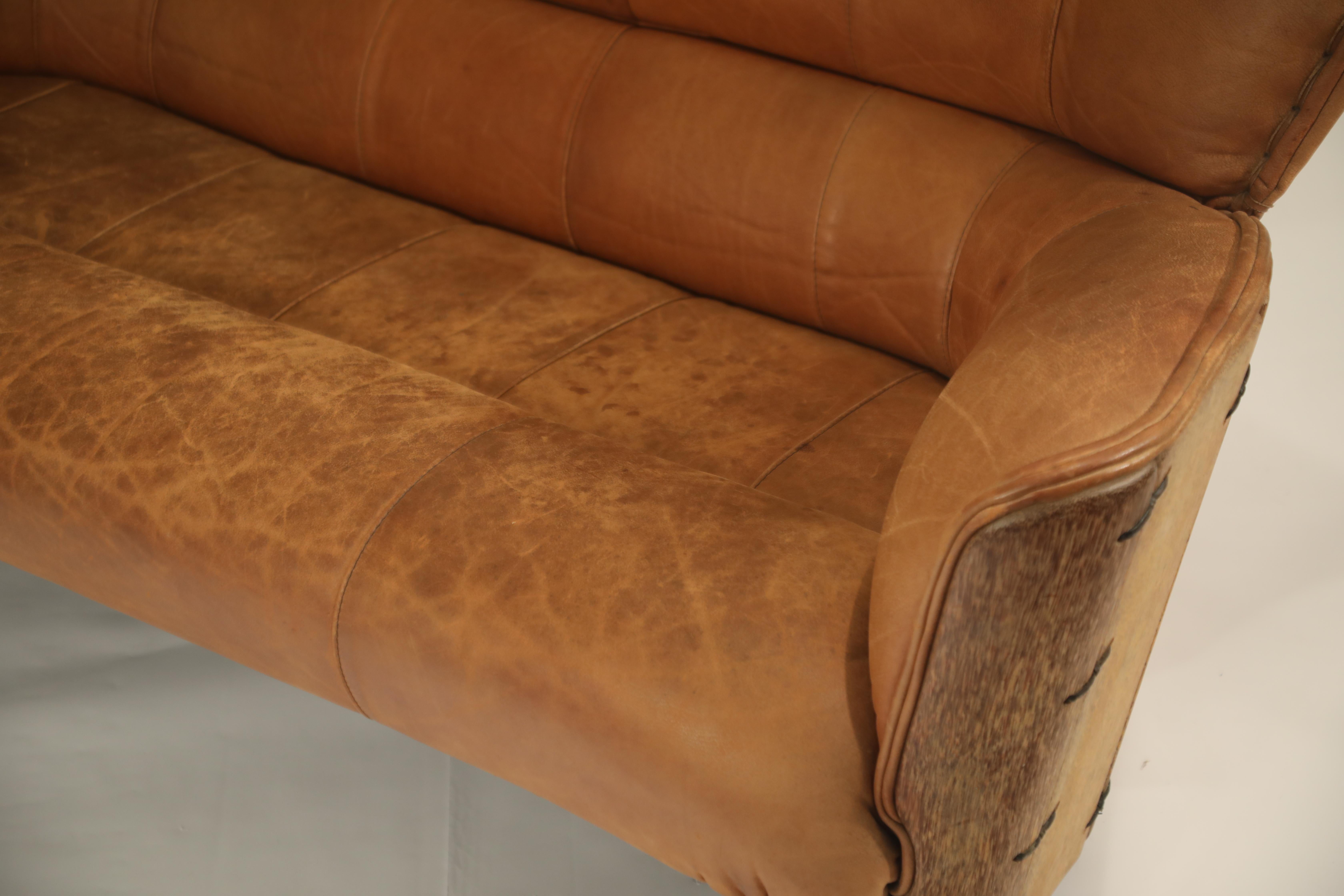 Leather and Palmwood Sofa by Pacific Green, circa 1980 4
