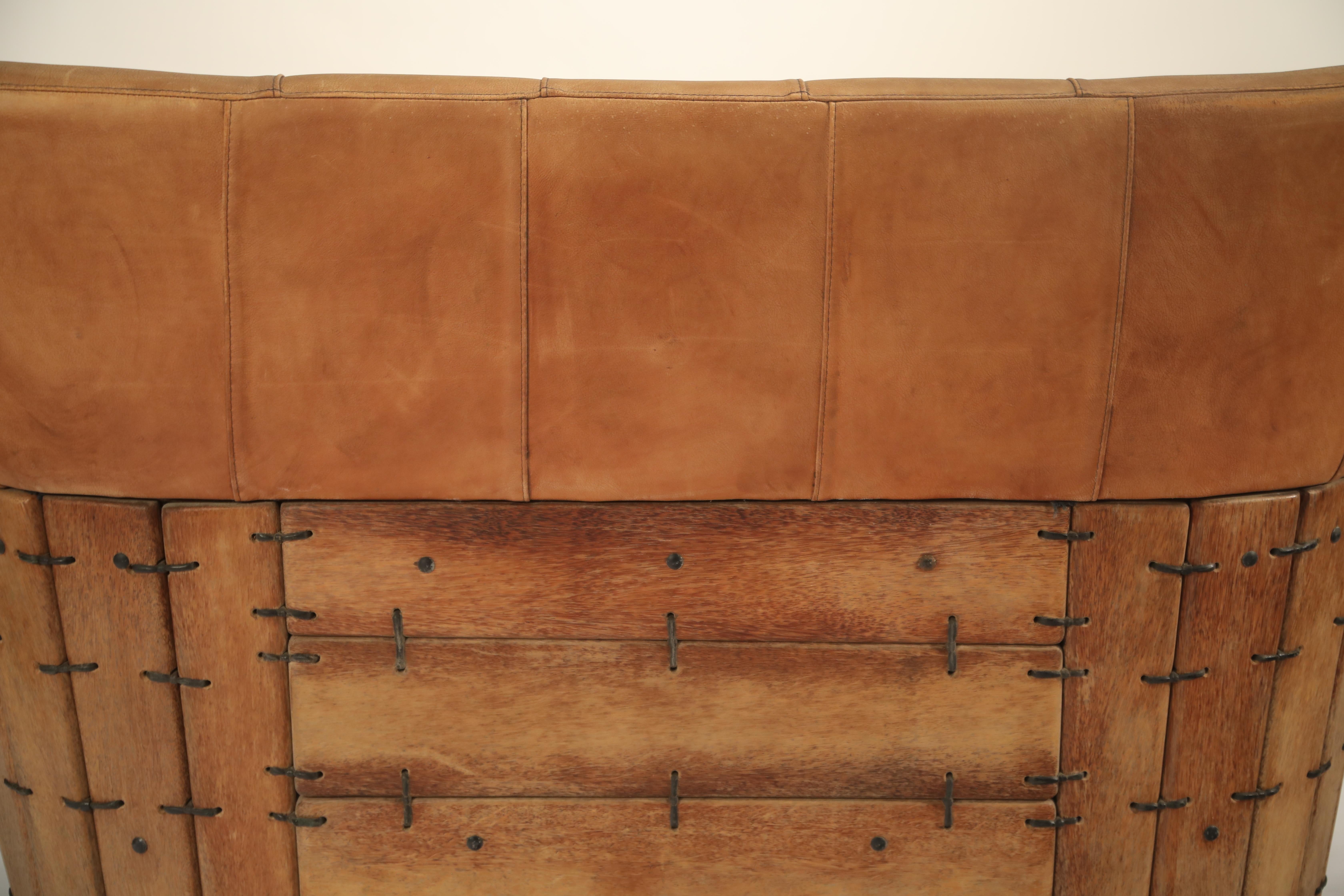 Leather and Palmwood Sofa by Pacific Green, circa 1980 8