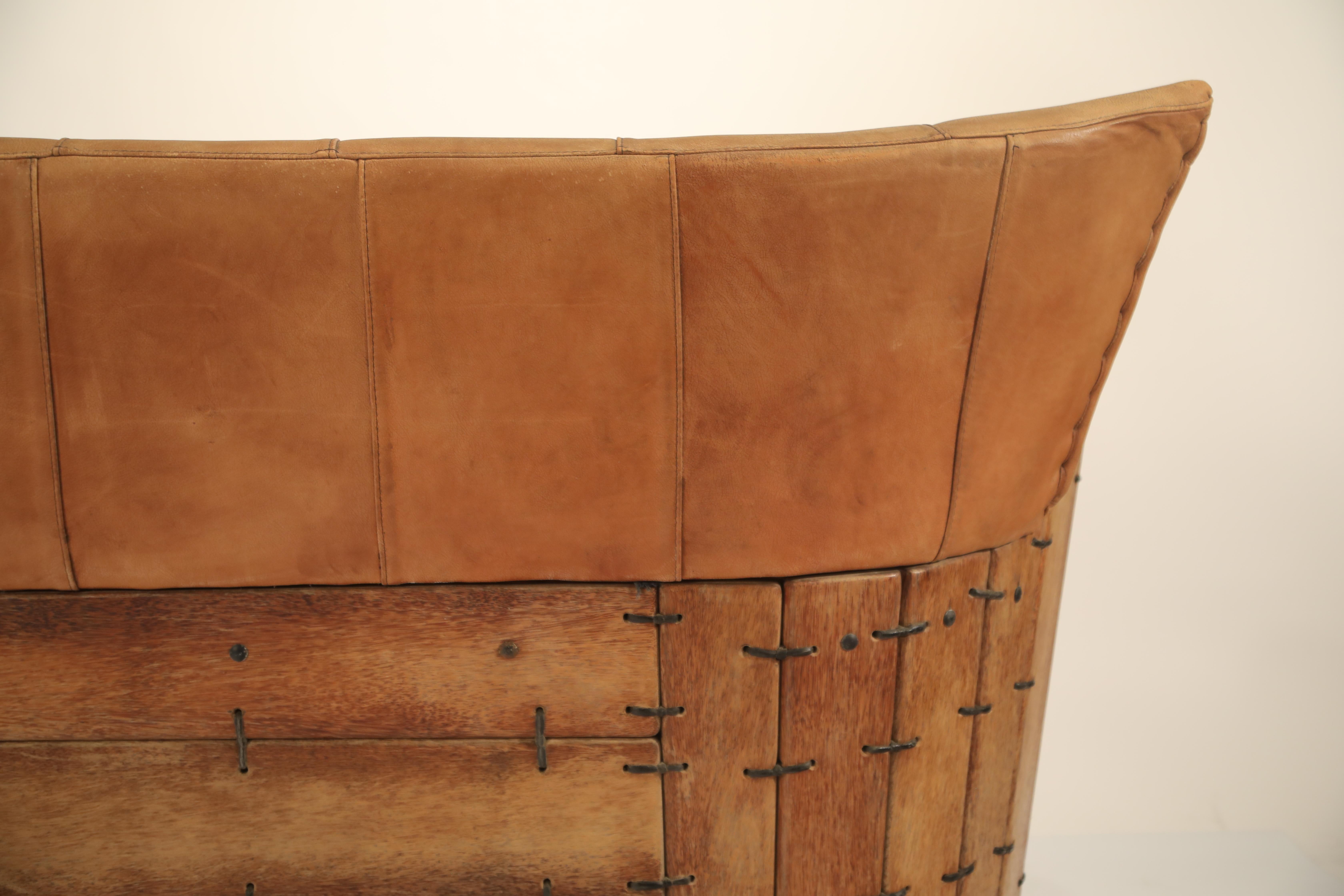 Leather and Palmwood Sofa by Pacific Green, circa 1980 9