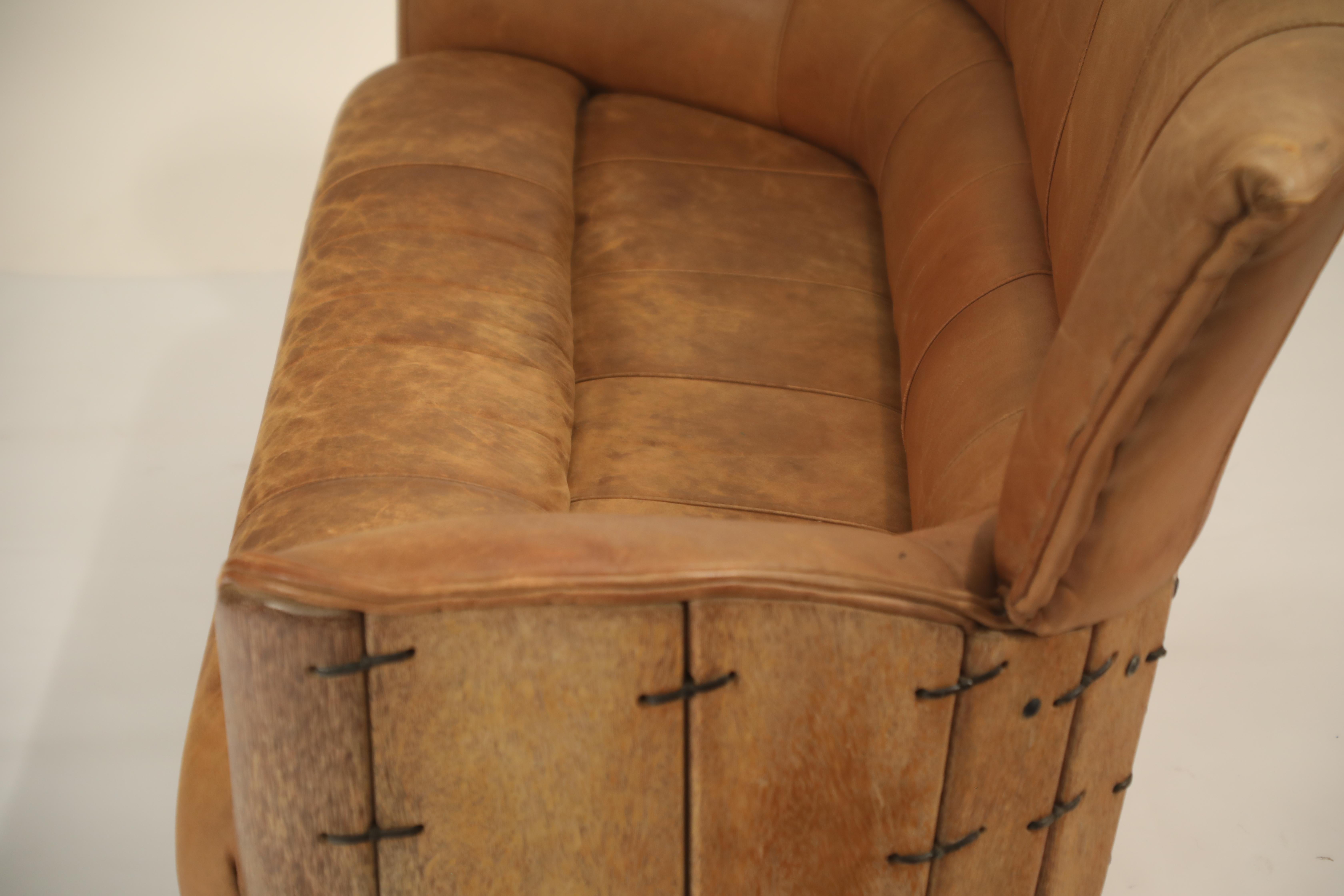 Late 20th Century Leather and Palmwood Sofa by Pacific Green, circa 1980