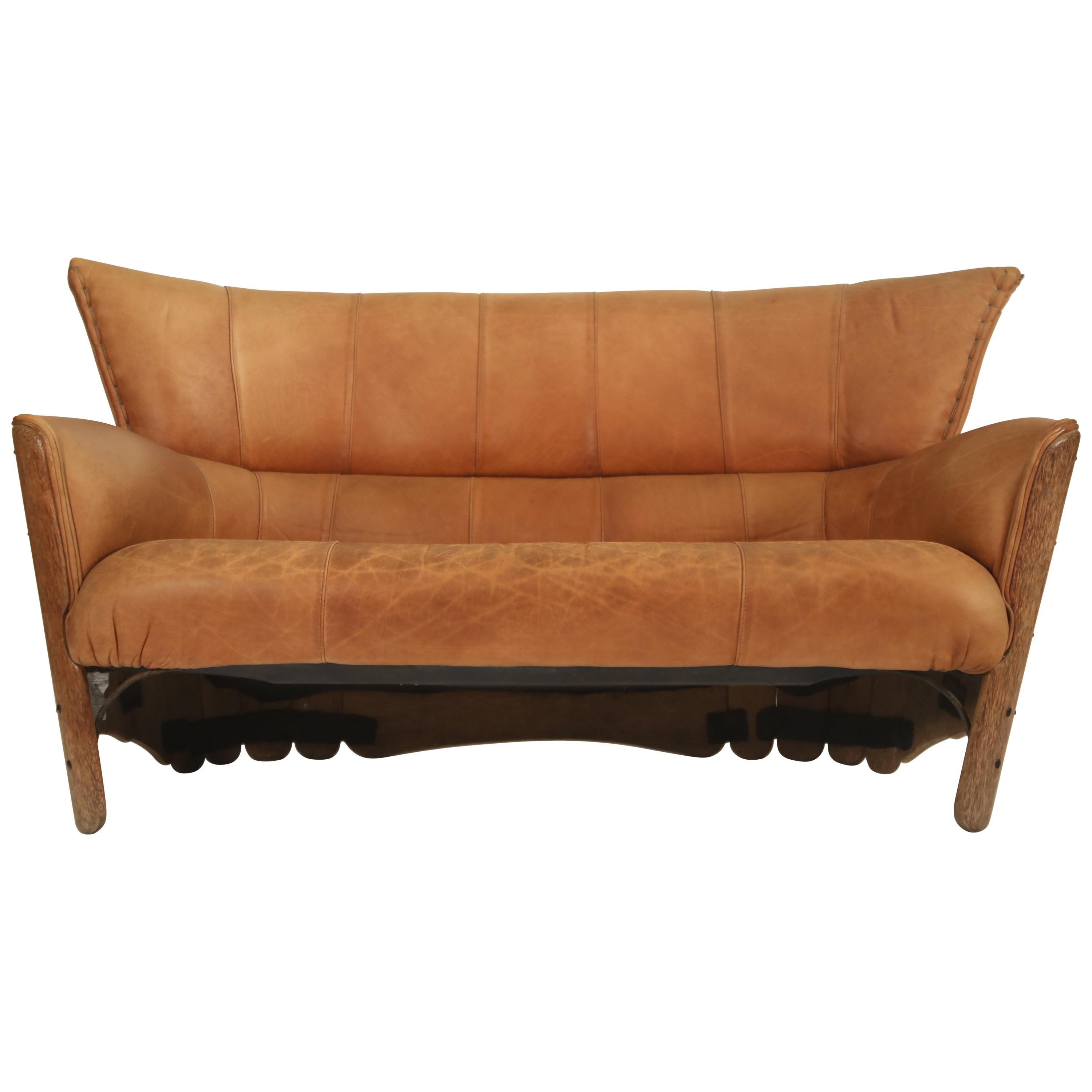 Leather and Palmwood Sofa by Pacific Green, circa 1980