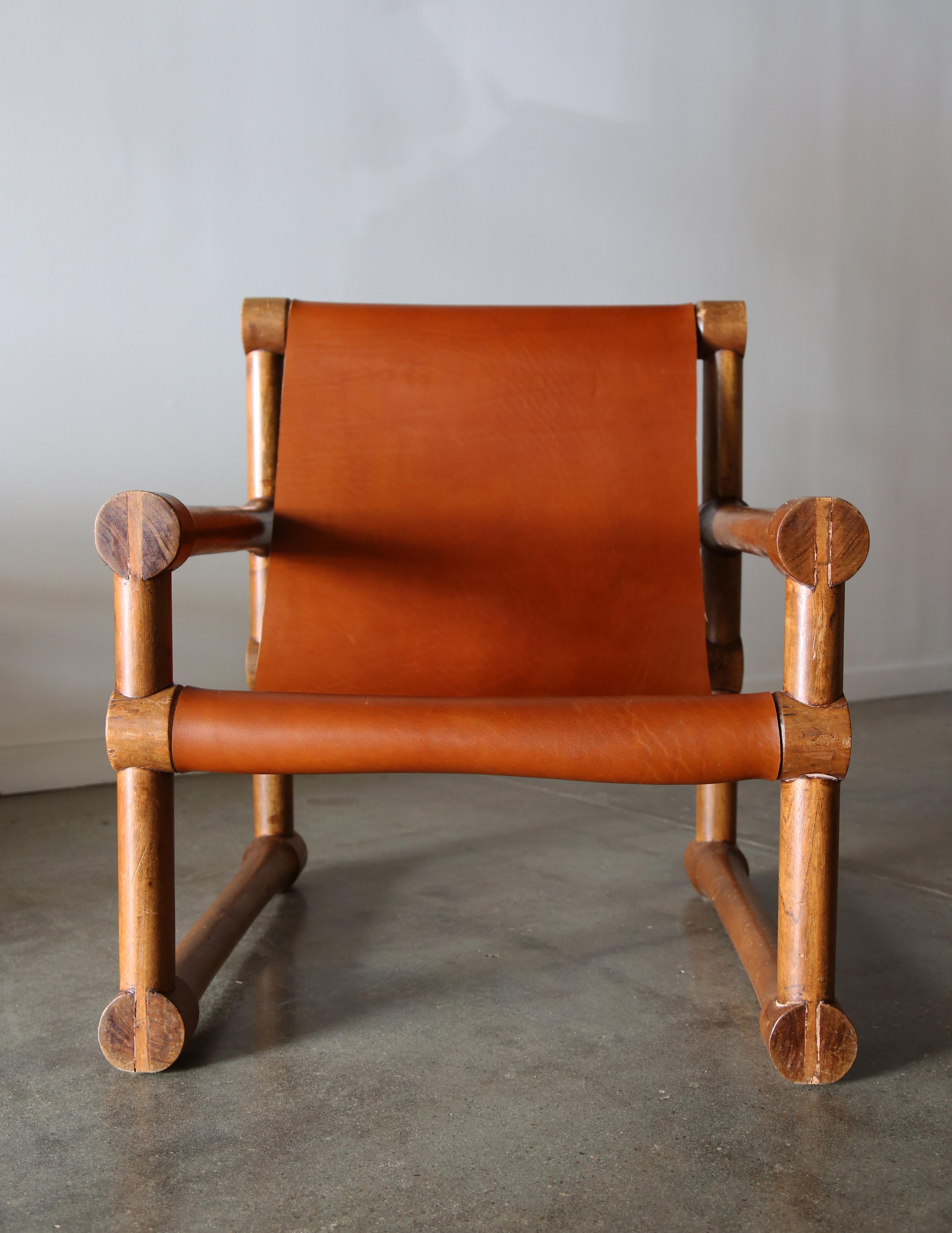 Unknown Leather and Exotic Hardwood Sling Chairs Mexican Modern after Sergio Rodrigues For Sale