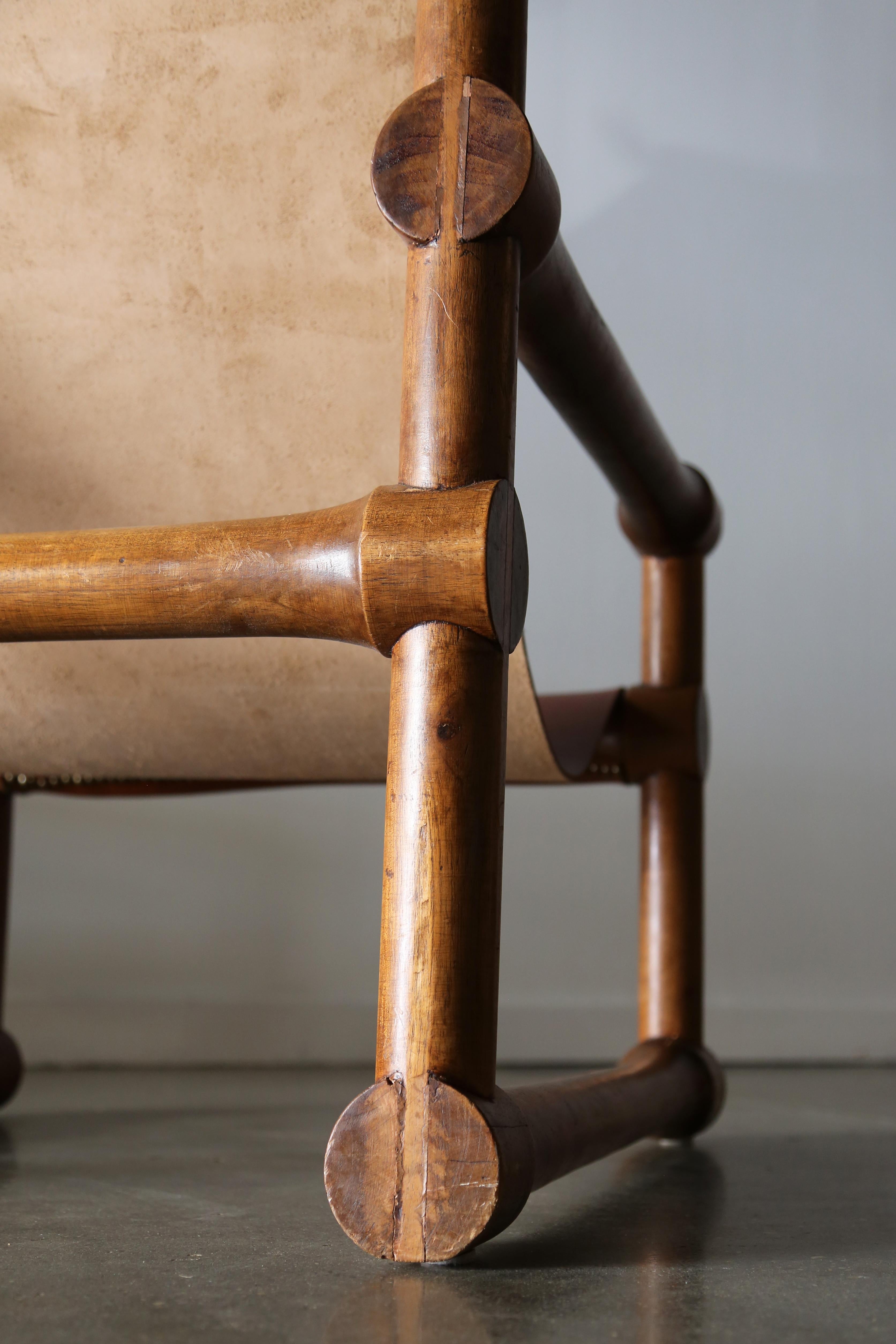 Mid-20th Century Leather and Exotic Hardwood Sling Chairs Mexican Modern after Sergio Rodrigues For Sale