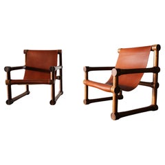 Chaises en cuir et bois dur exotique mexicain moderne d'après Sergio Rodrigues