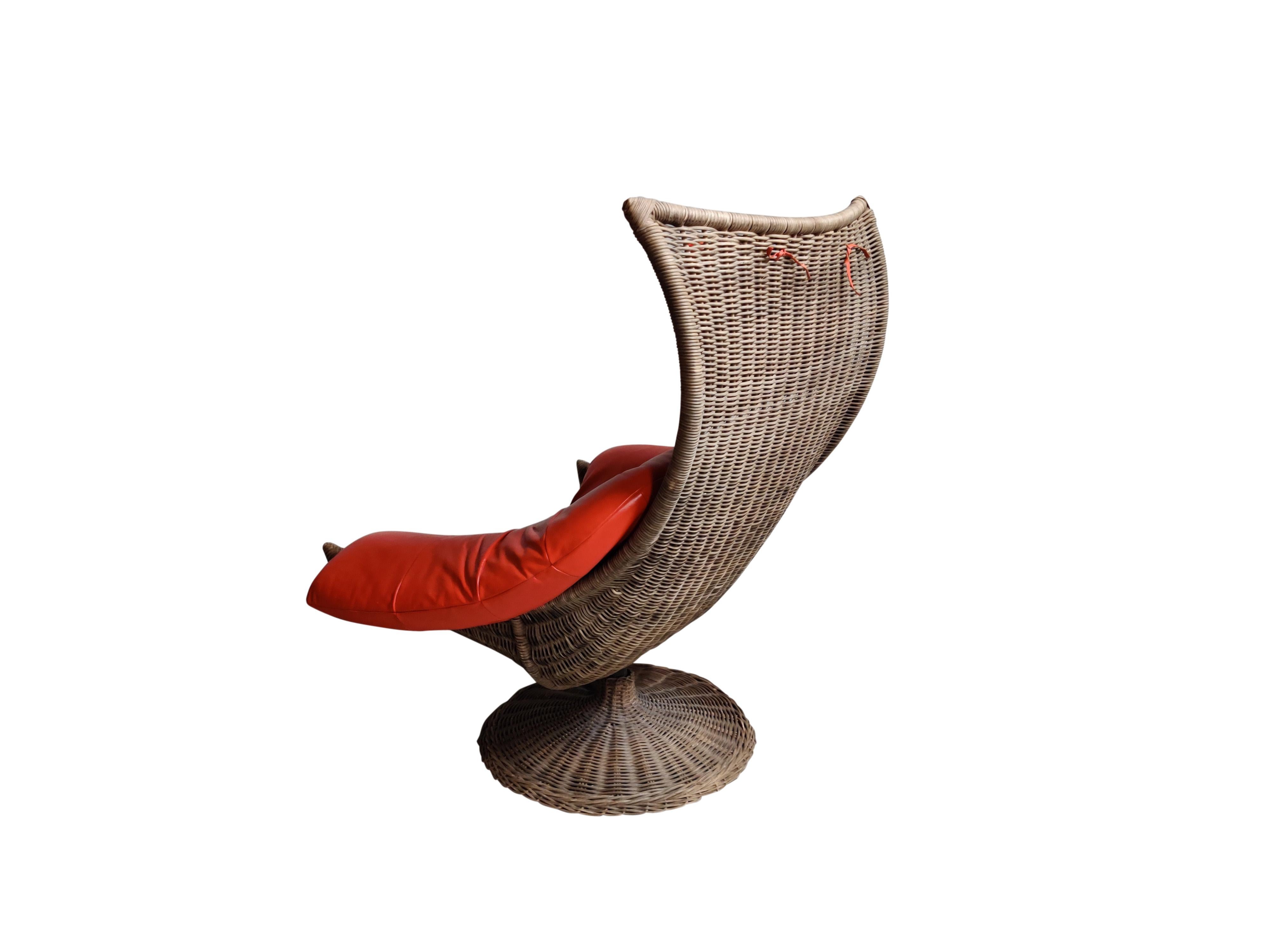 Dutch Leather and Rattan Lounge Chair by Gerard Van Den Berg for Montis, 1970s