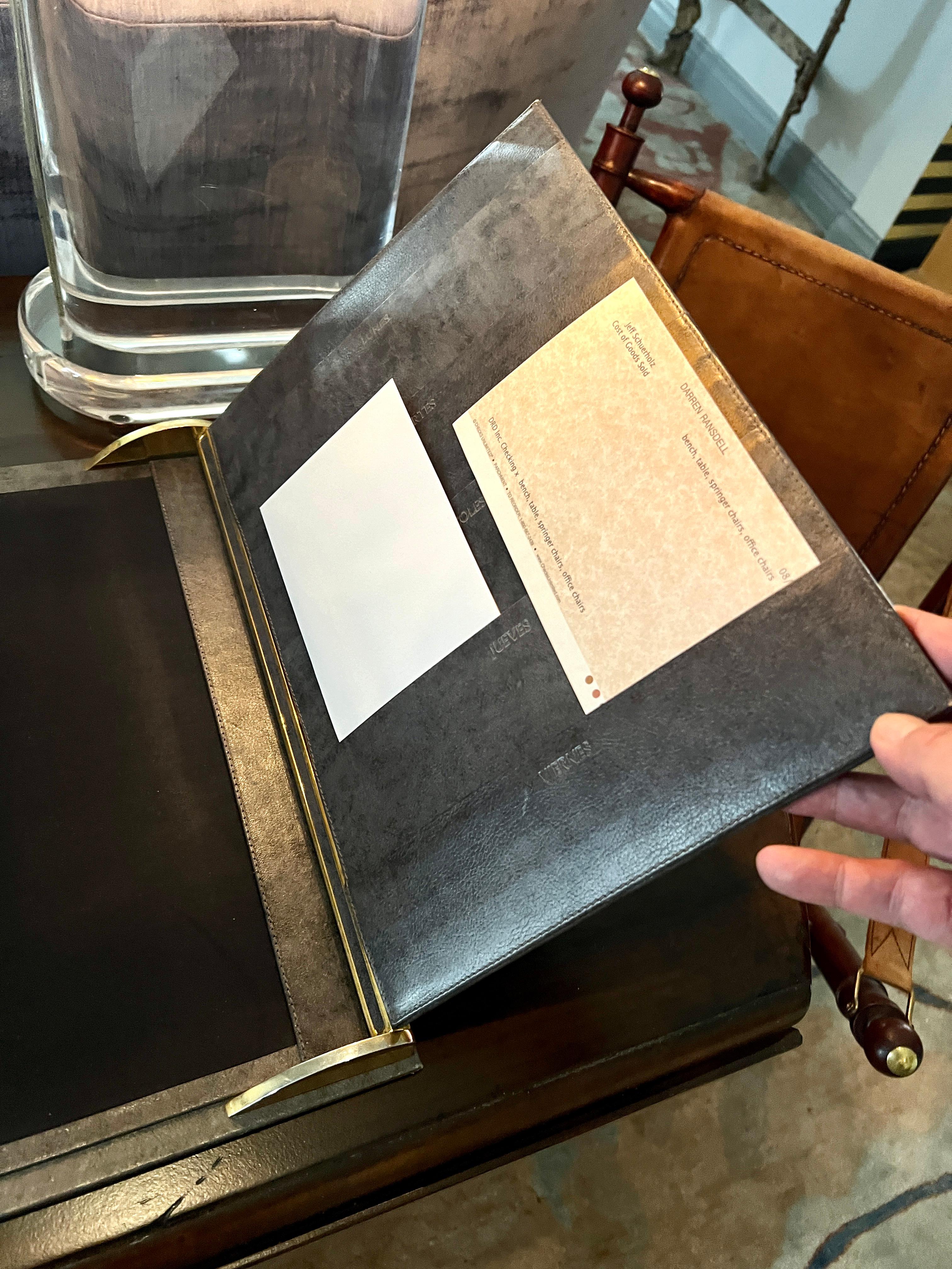 Pelle e rettile messicano con finiture in ottone  Blotter pieghevole con tasche in vendita 5