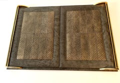 Cuero y reptil mexicano con adornos de latón  Papel secante plegable con bolsillos