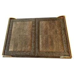 Leather and Reptile Mexican Brass Trimmed  Folding Blotter with Pockets