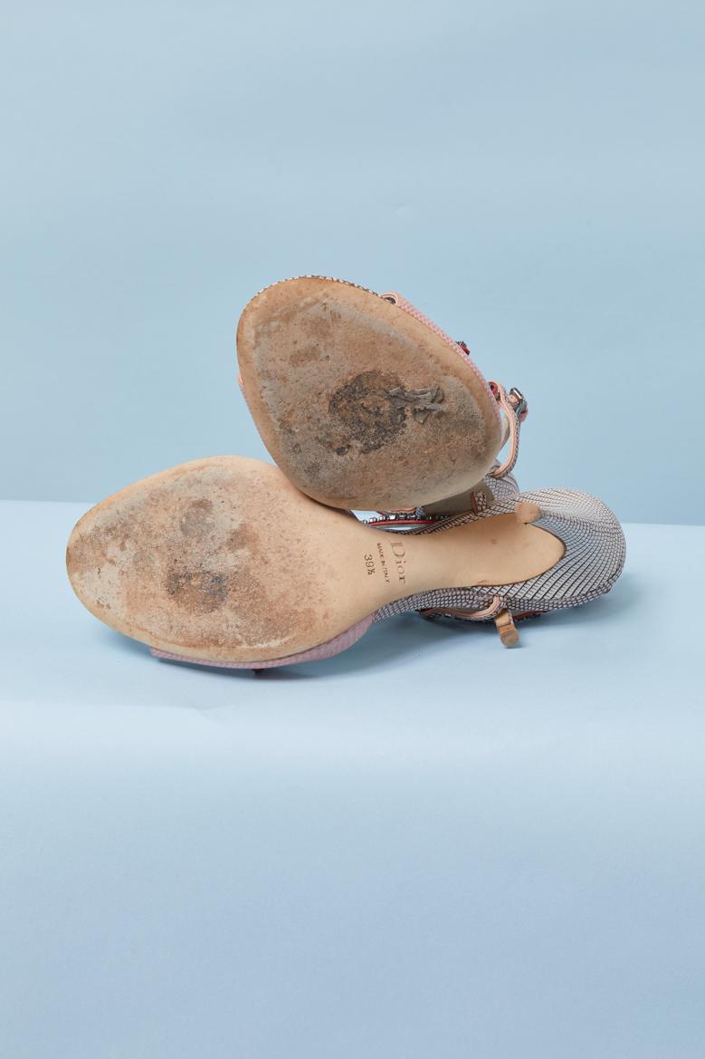 Sandales de soirée en cuir et strass CHRISTIAN DIOR en vente 1