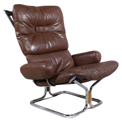Leather and Rosewood Lounge Chair by Harald Relling for Westnofa, 1970s