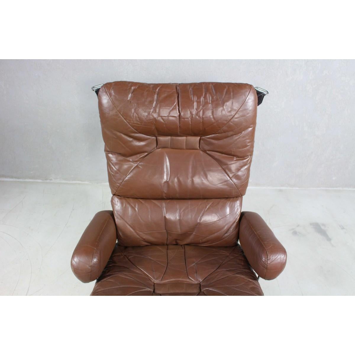 Leather And Rosewood Lounge Chair By Harald Relling For Westnofa, Norway 1970s For Sale 4