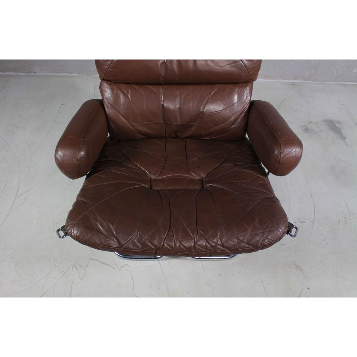 Leather And Rosewood Lounge Chair By Harald Relling For Westnofa, Norway 1970s For Sale 3