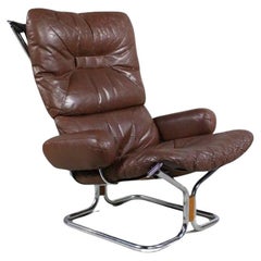 Leather And Rosewood Lounge Chair By Harald Relling For Westnofa, Norway 1970s