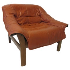 Leather and Rosewood Lounge Chair in the style of Lafer, Brazil