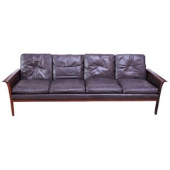 Leather and Rosewood Sofa Designed by Knut Sæter and Hans Olsen for Vatne Møbler