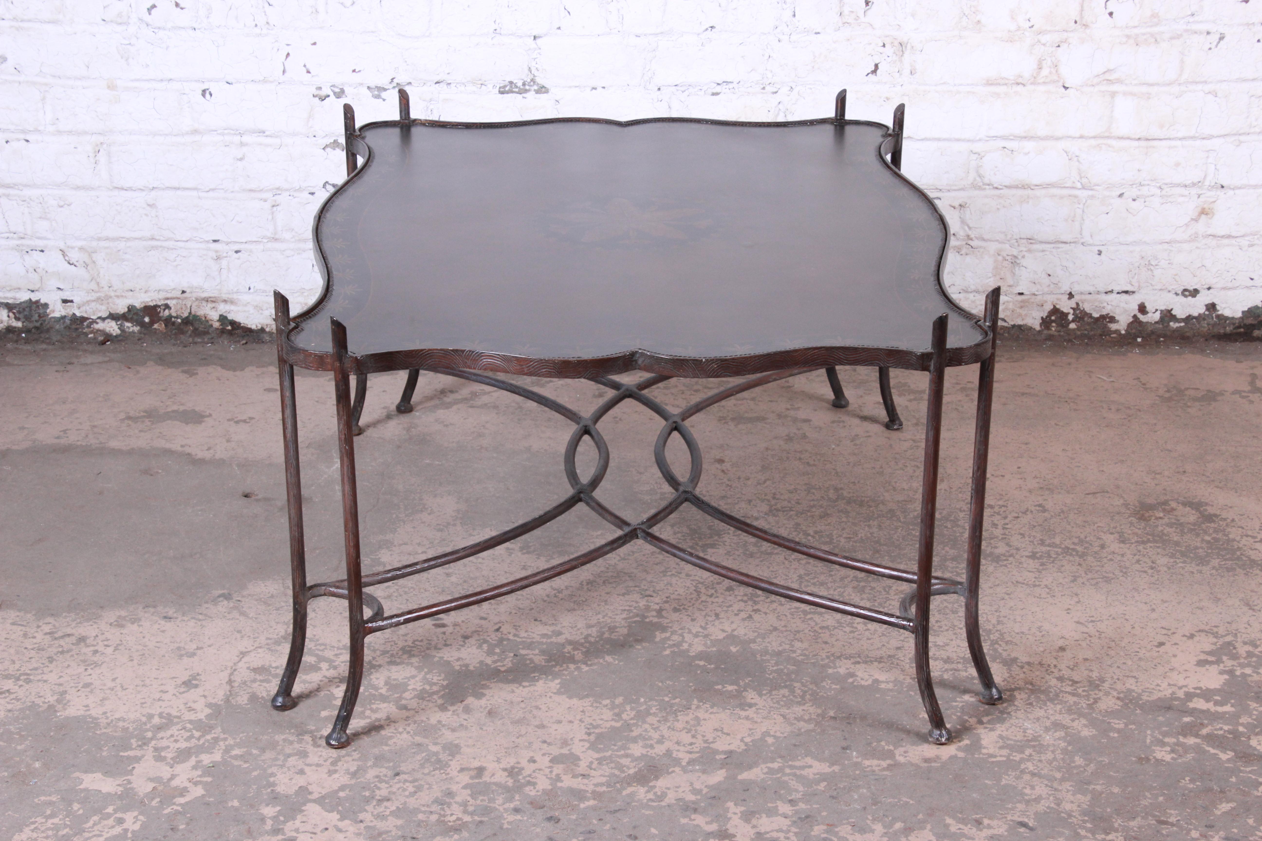 Leather and Sculptural Forged Steel Cocktail Table by Sarreid Ltd. 11