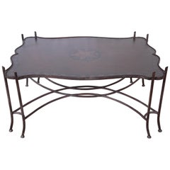 Leather and Sculptural Forged Steel Cocktail Table by Sarreid Ltd.