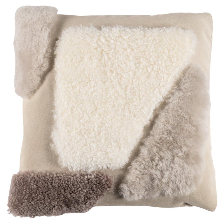 Leather and Shearling White and Beige Pillows, VIVA VILLA C16 For Sale