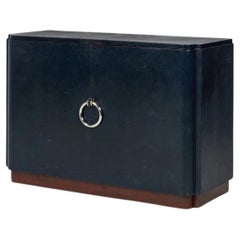 Leather and Silvered Bronze Cabinet by  Jean Pascaud