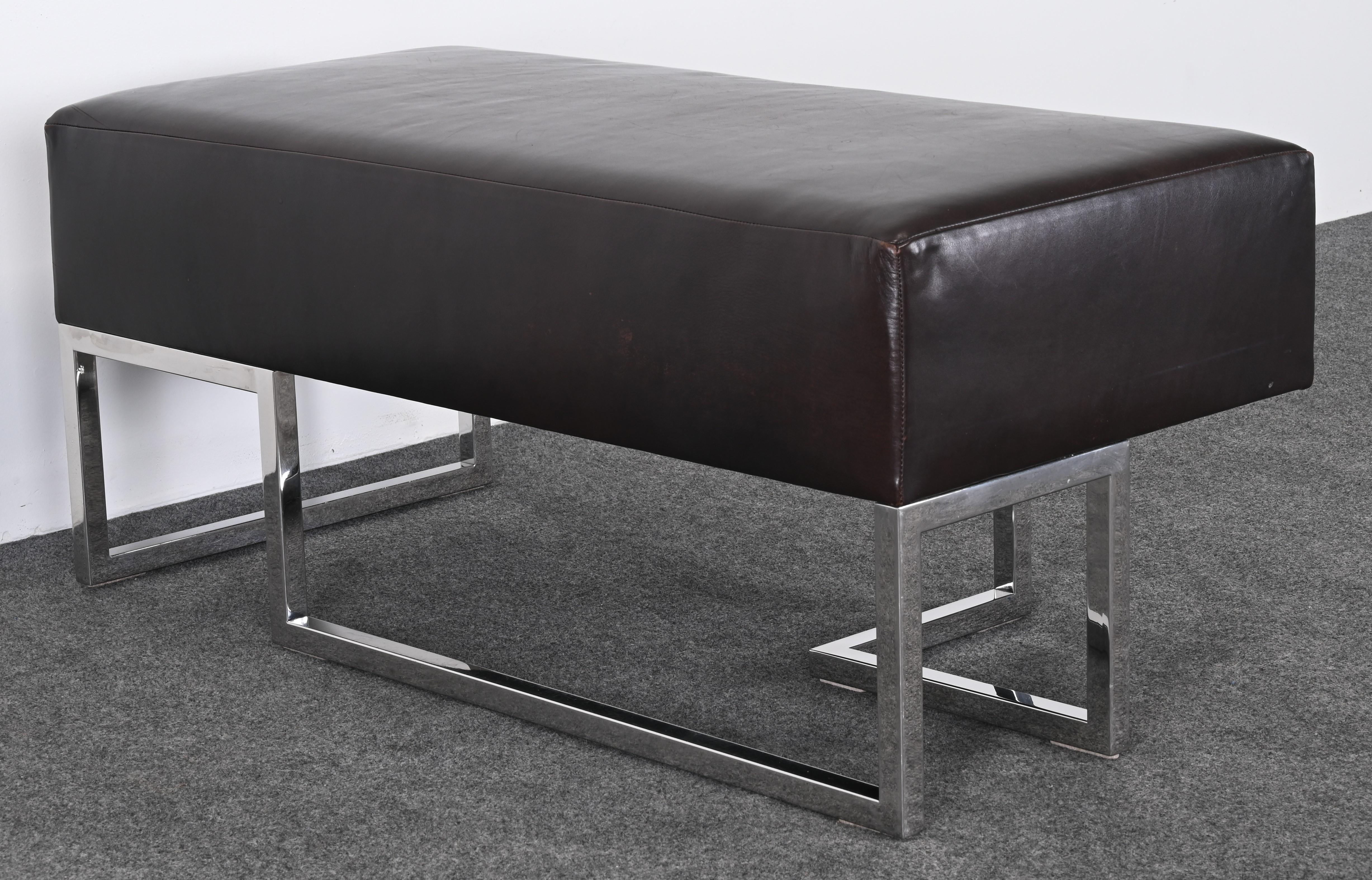 Leather and Stainless Steel Bench by Vladimir Kagan for Gucci, 1990s 6