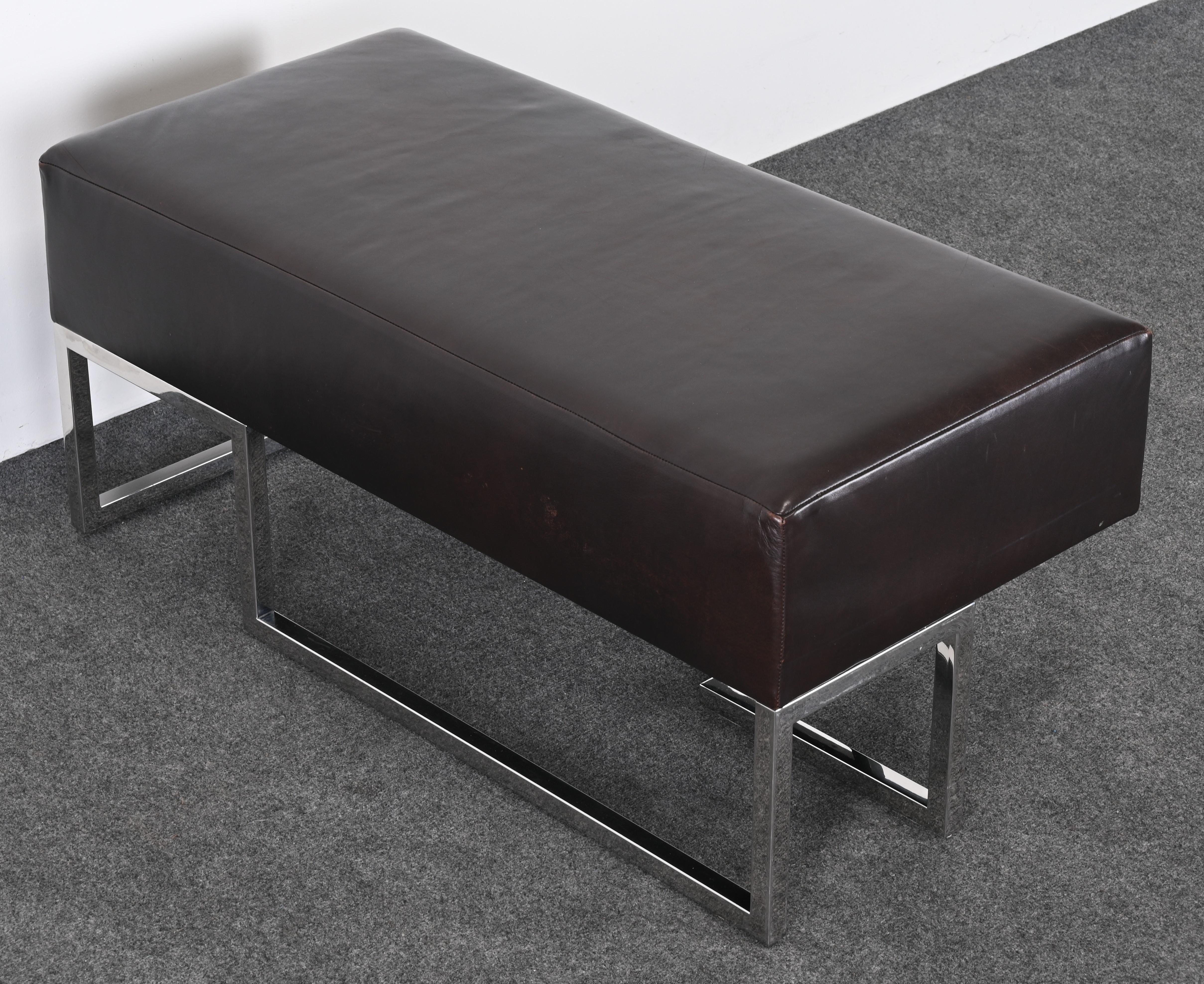 Leather and Stainless Steel Bench by Vladimir Kagan for Gucci, 1990s 7