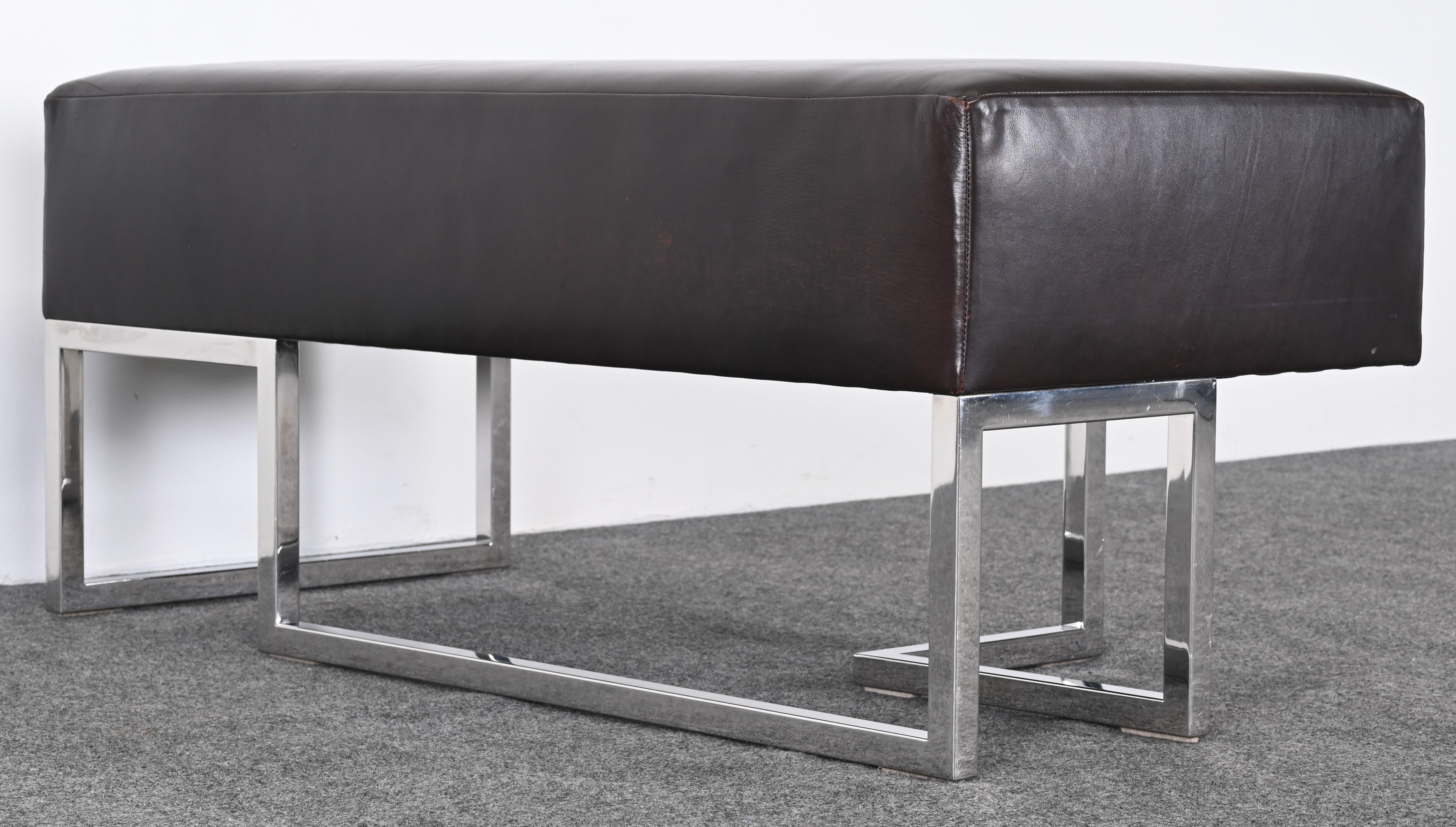 Leather and Stainless Steel Bench by Vladimir Kagan for Gucci, 1990s 8