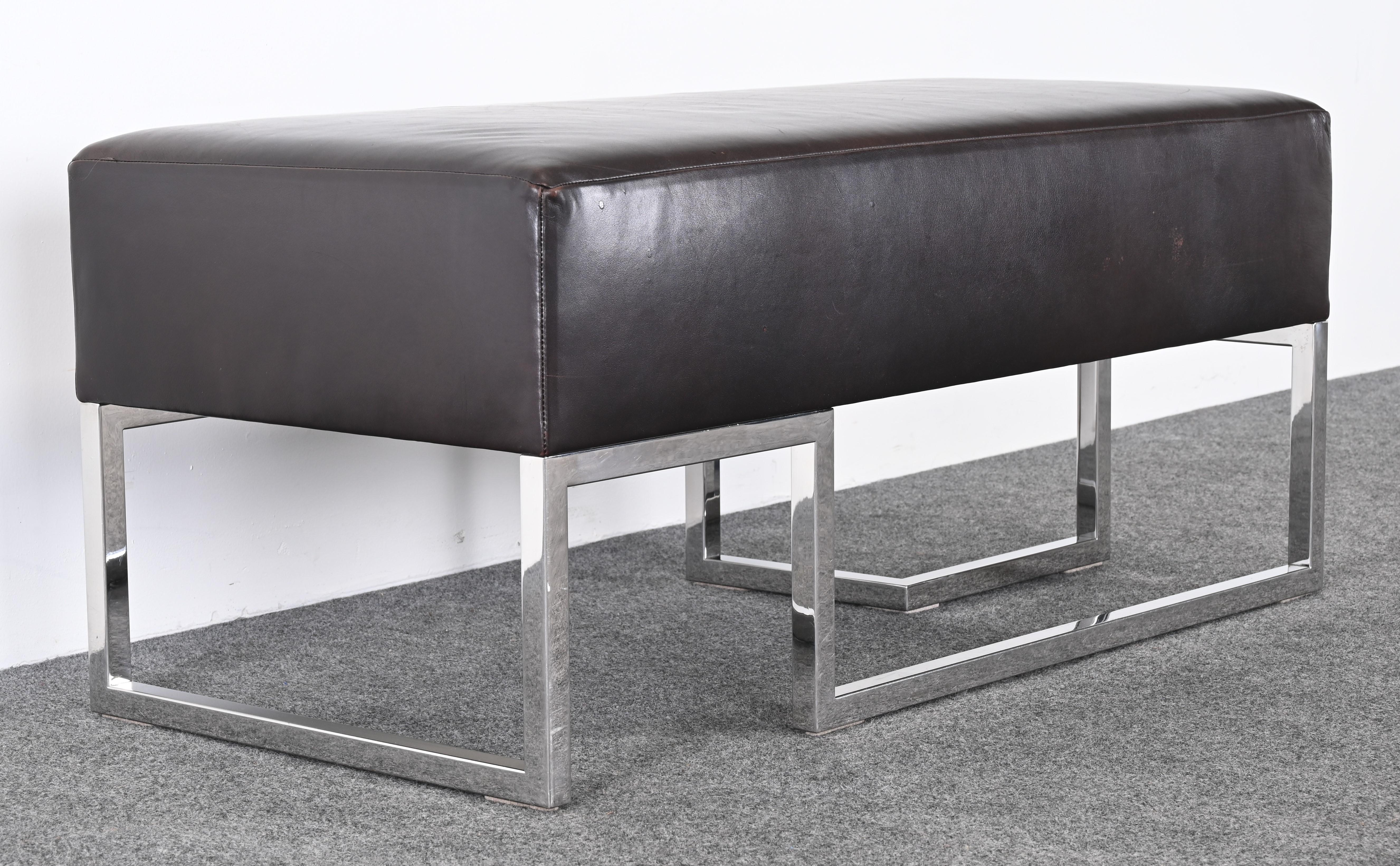 Leather and Stainless Steel Bench by Vladimir Kagan for Gucci, 1990s 11