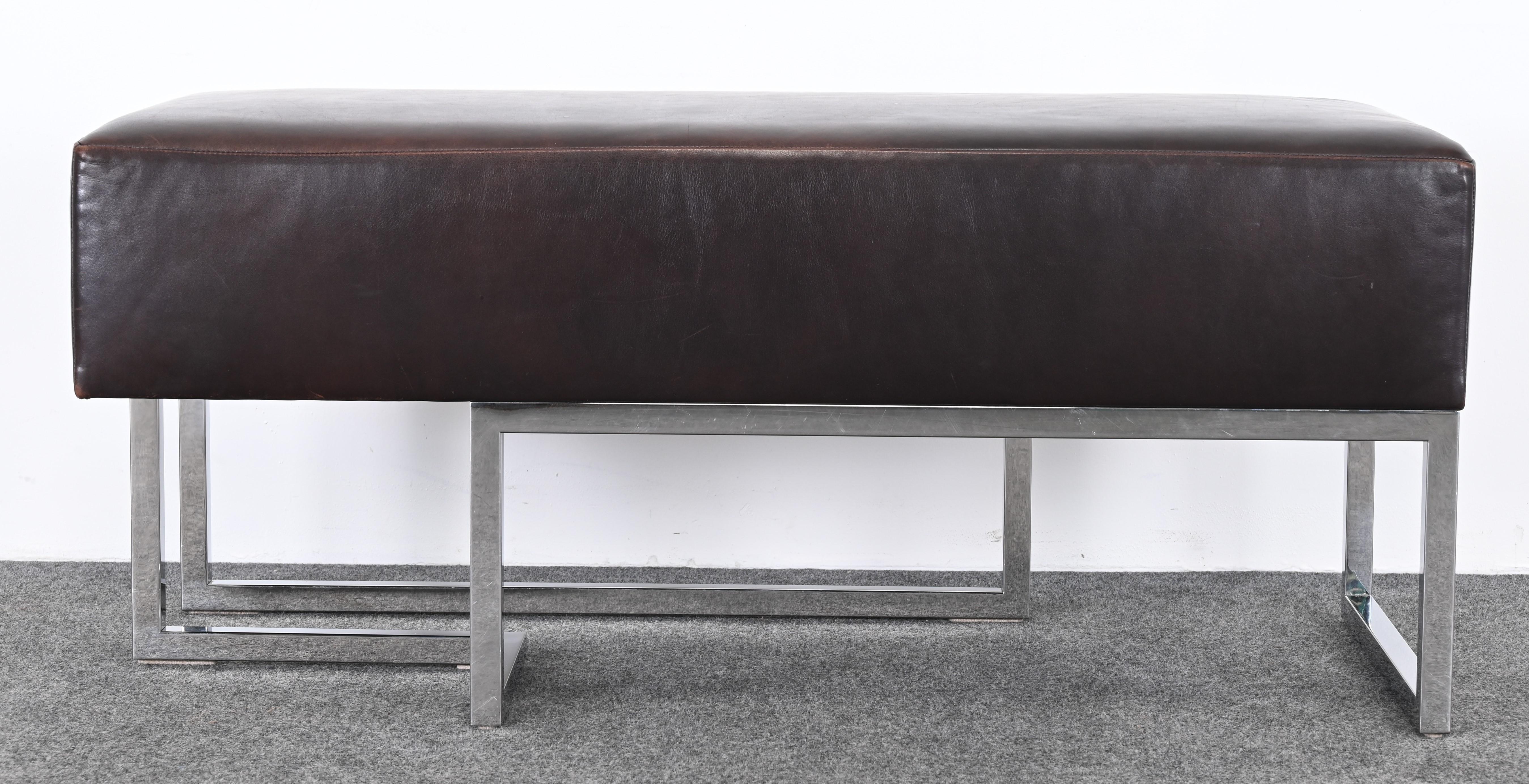 Leather and Stainless Steel Bench by Vladimir Kagan for Gucci, 1990s In Good Condition In Hamburg, PA