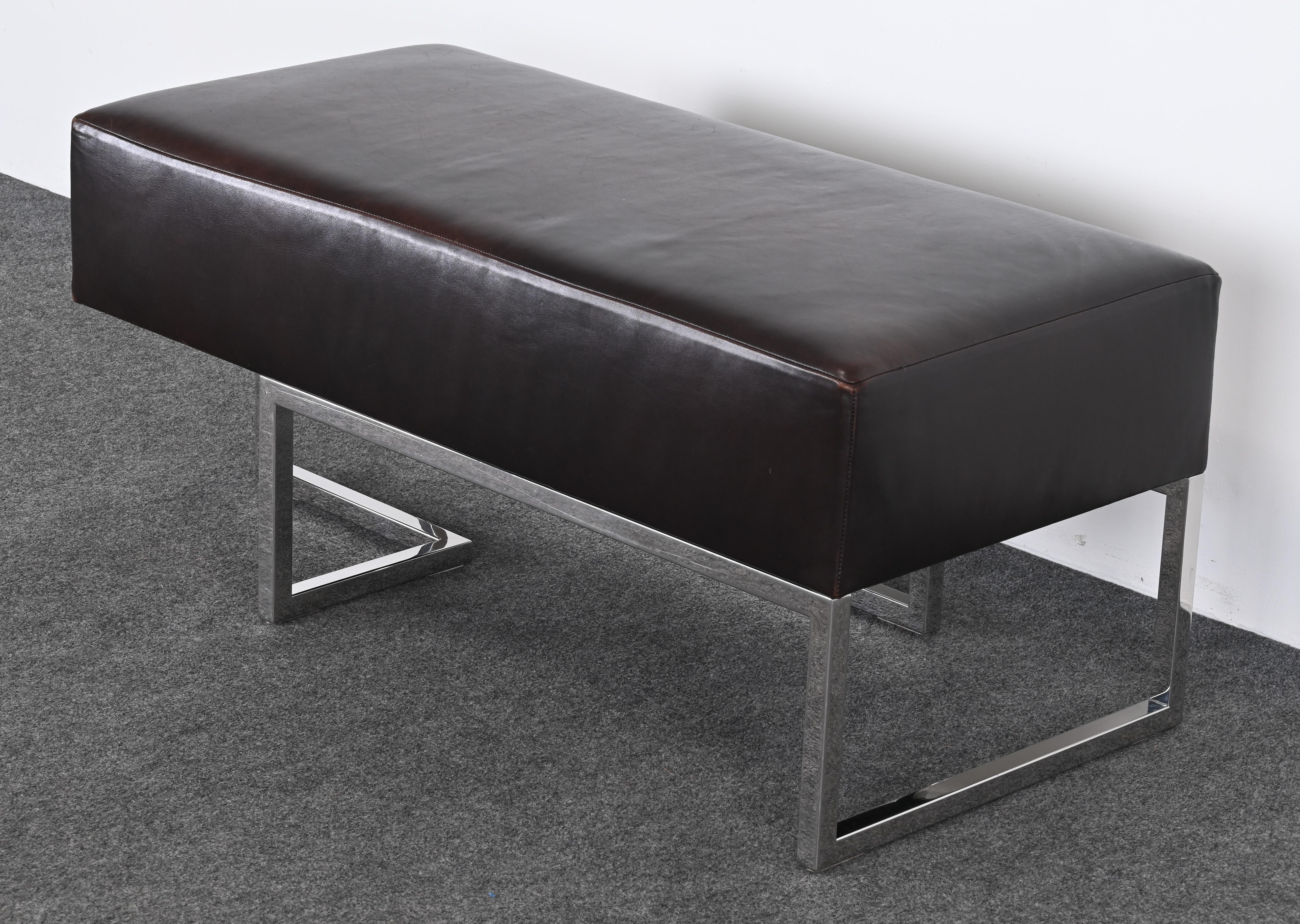 Leather and Stainless Steel Bench by Vladimir Kagan for Gucci, 1990s 1