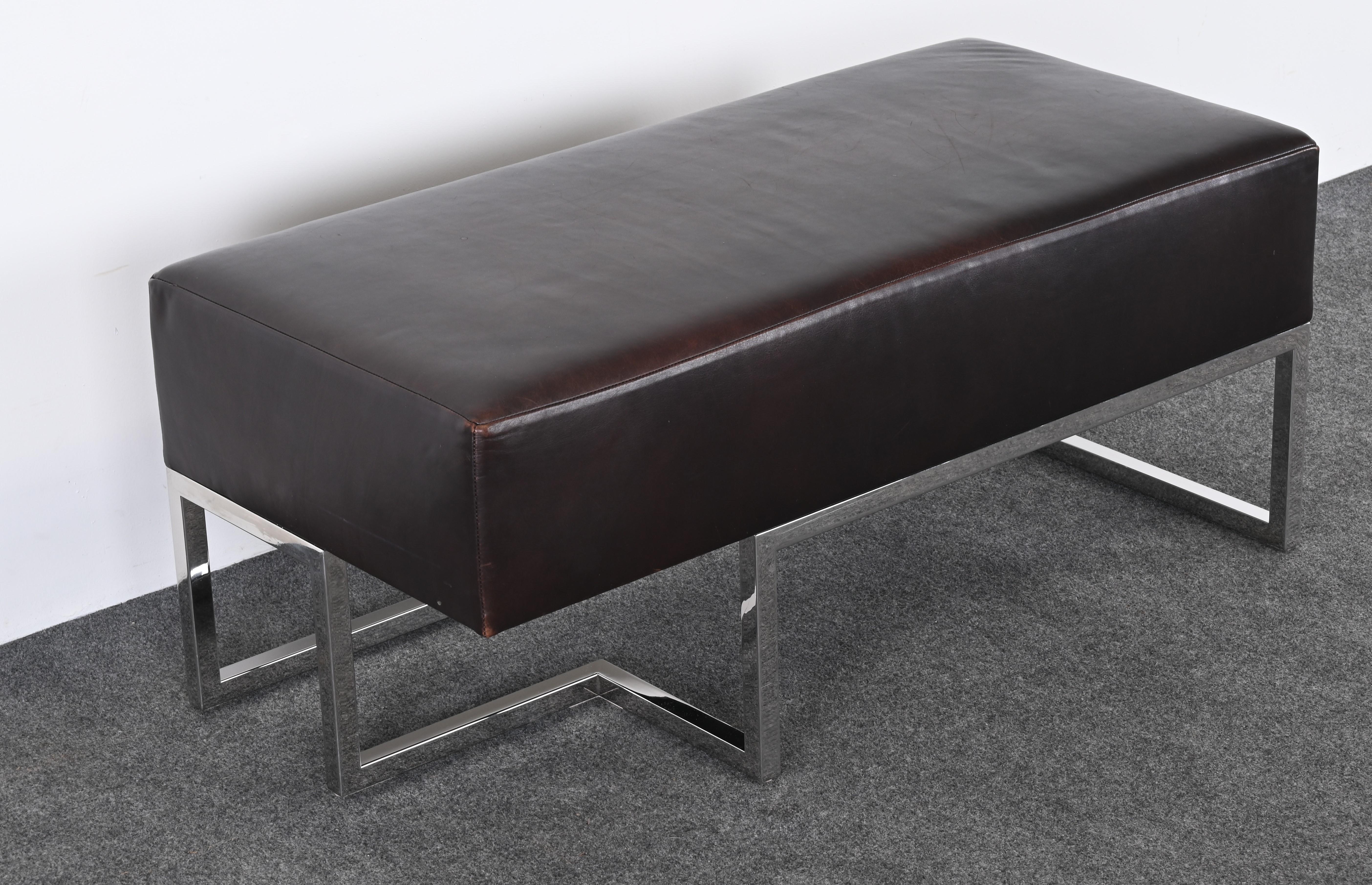 Leather and Stainless Steel Bench by Vladimir Kagan for Gucci, 1990s 2