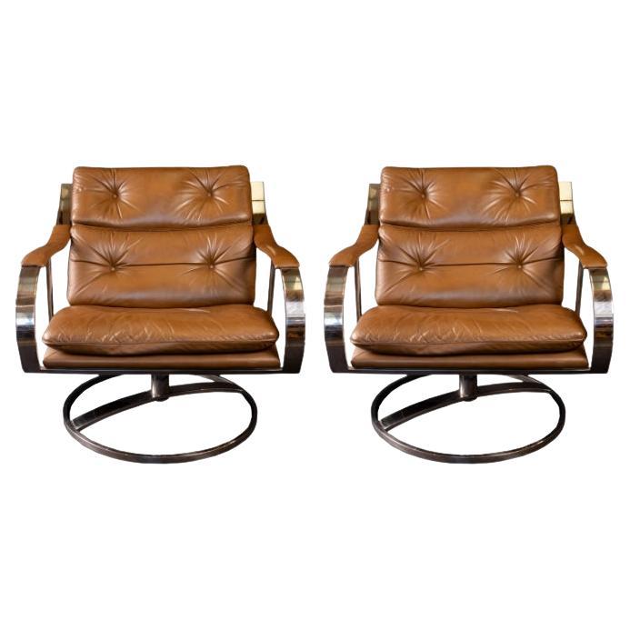 Drehstühle aus Leder und Edelstahl von Gardner und Leaver für Steelcase