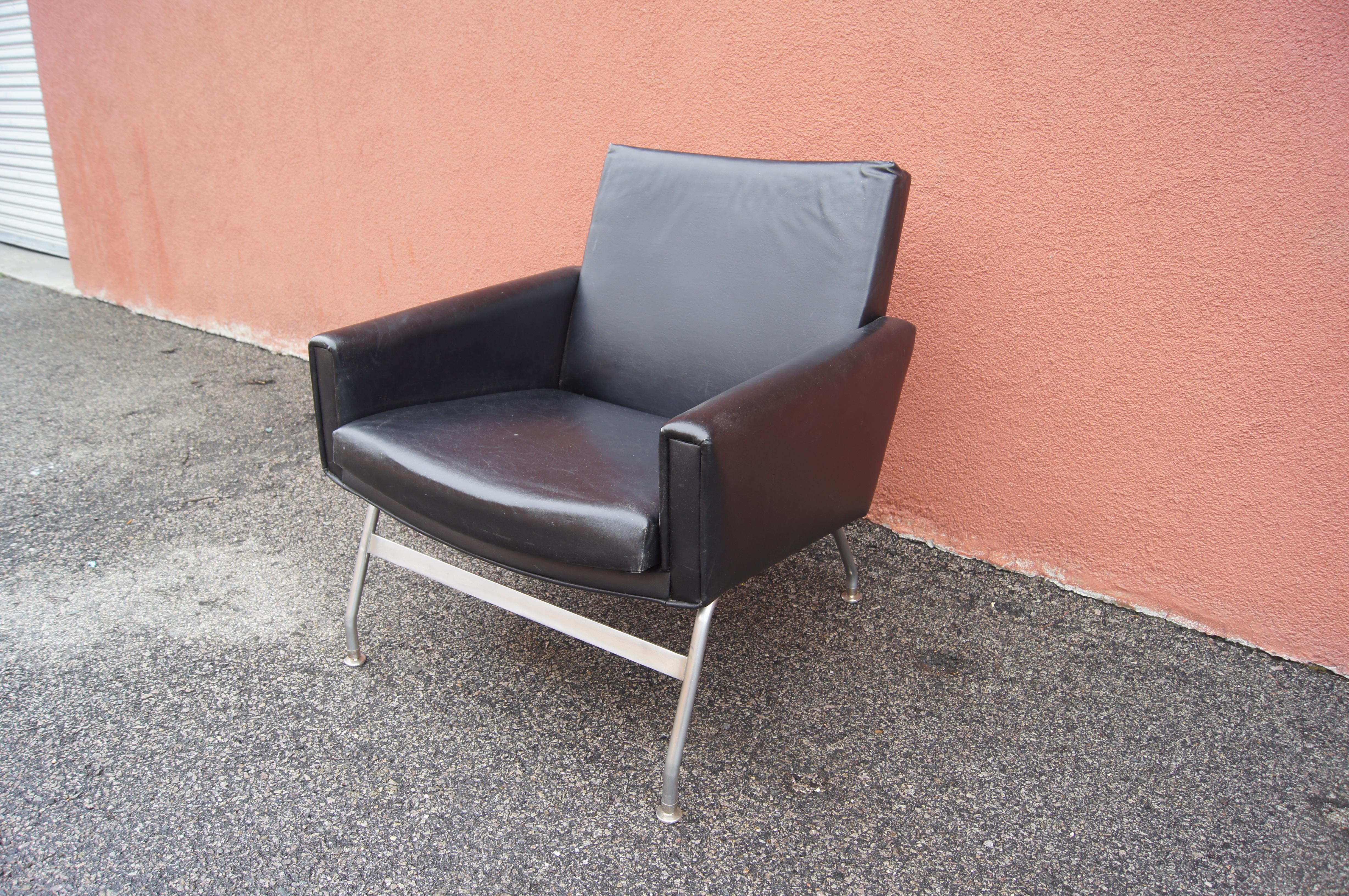 Scandinavian Modern Leather and Steel Armchair by Henry Rolschau Møbler For Sale