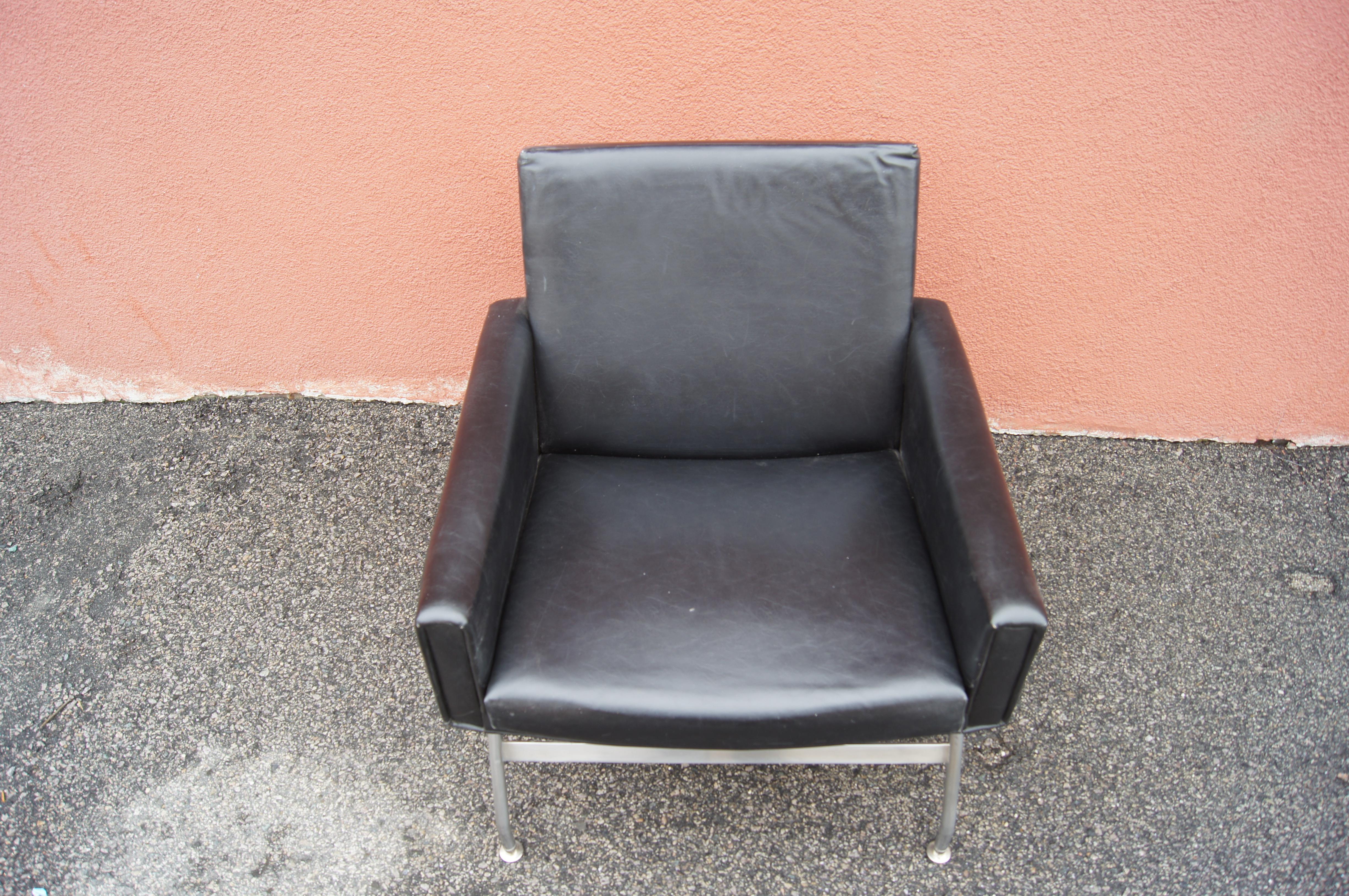 Danish Leather and Steel Armchair by Henry Rolschau Møbler For Sale