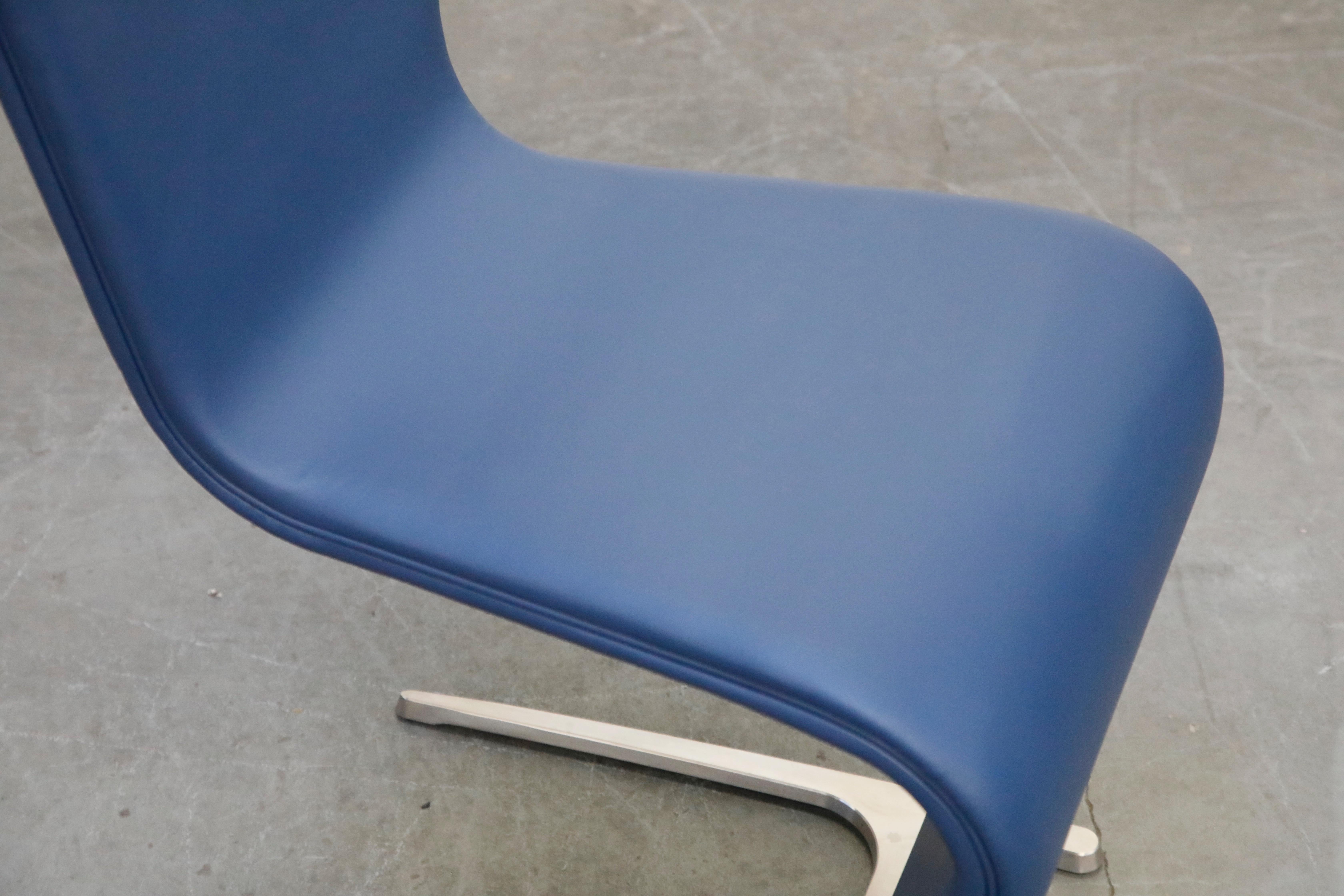 Leather and Steel Dining Chairs by Roche Bobois, Signed 11
