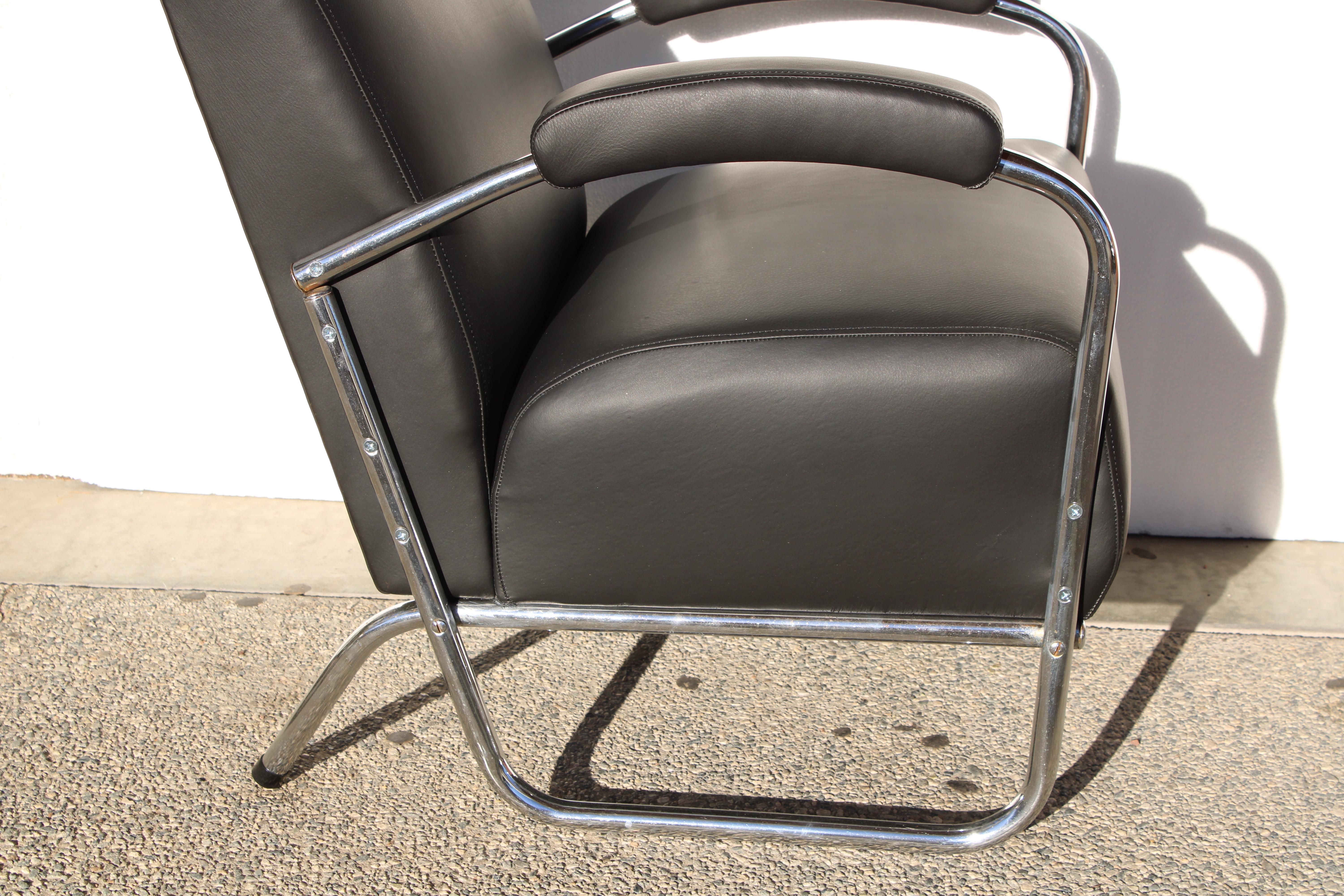 American Leather and Steel Lounge Chair For Sale