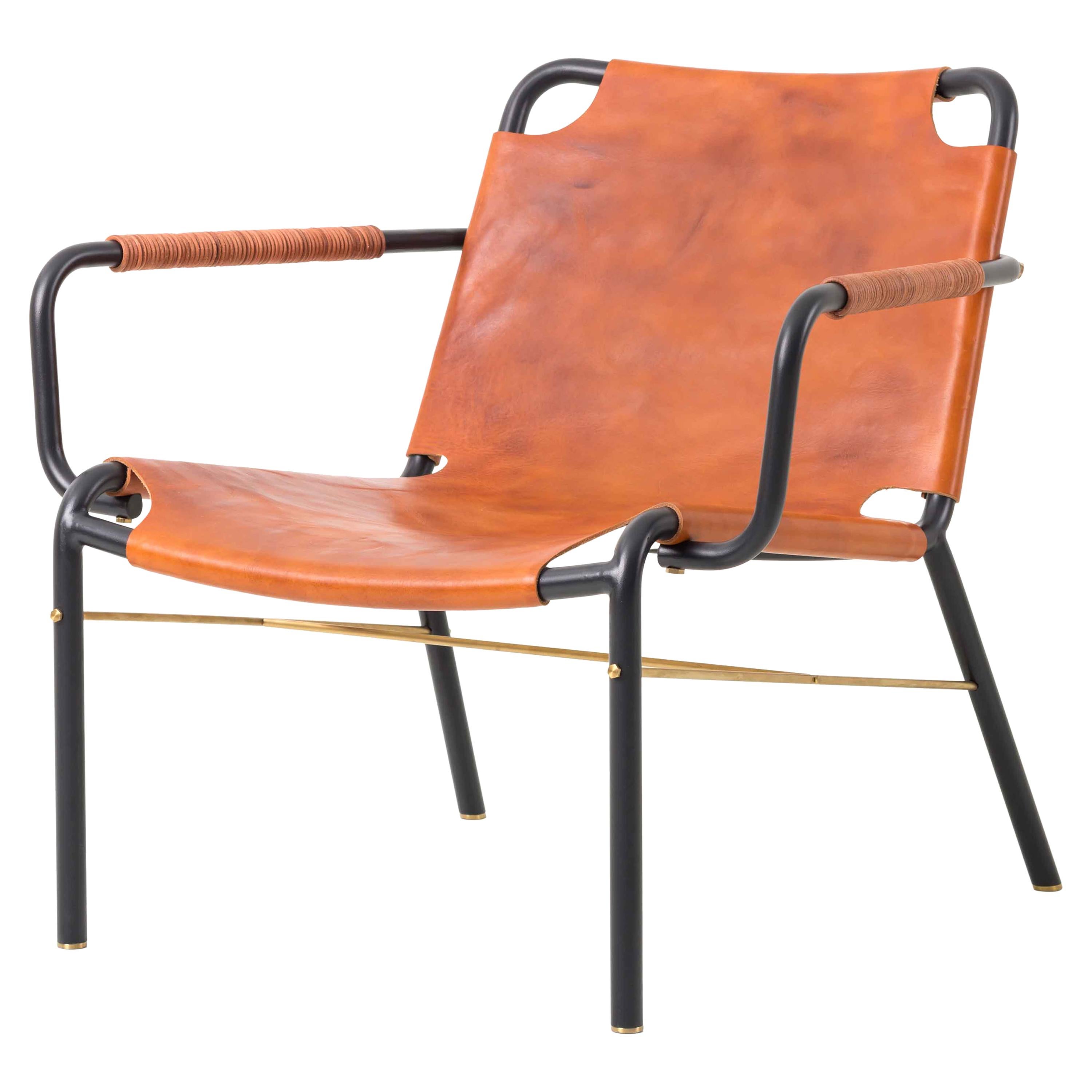 AP Originals Leather and Steel Lounge Chair at 1stDibs