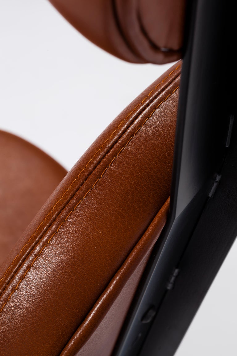 Leather and Steel MidCentury Modern Designer Office Chair For Sale at