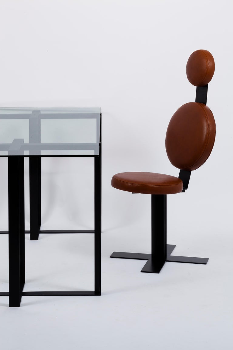 Leather and Steel MidCentury Modern Designer Office Chair For Sale at