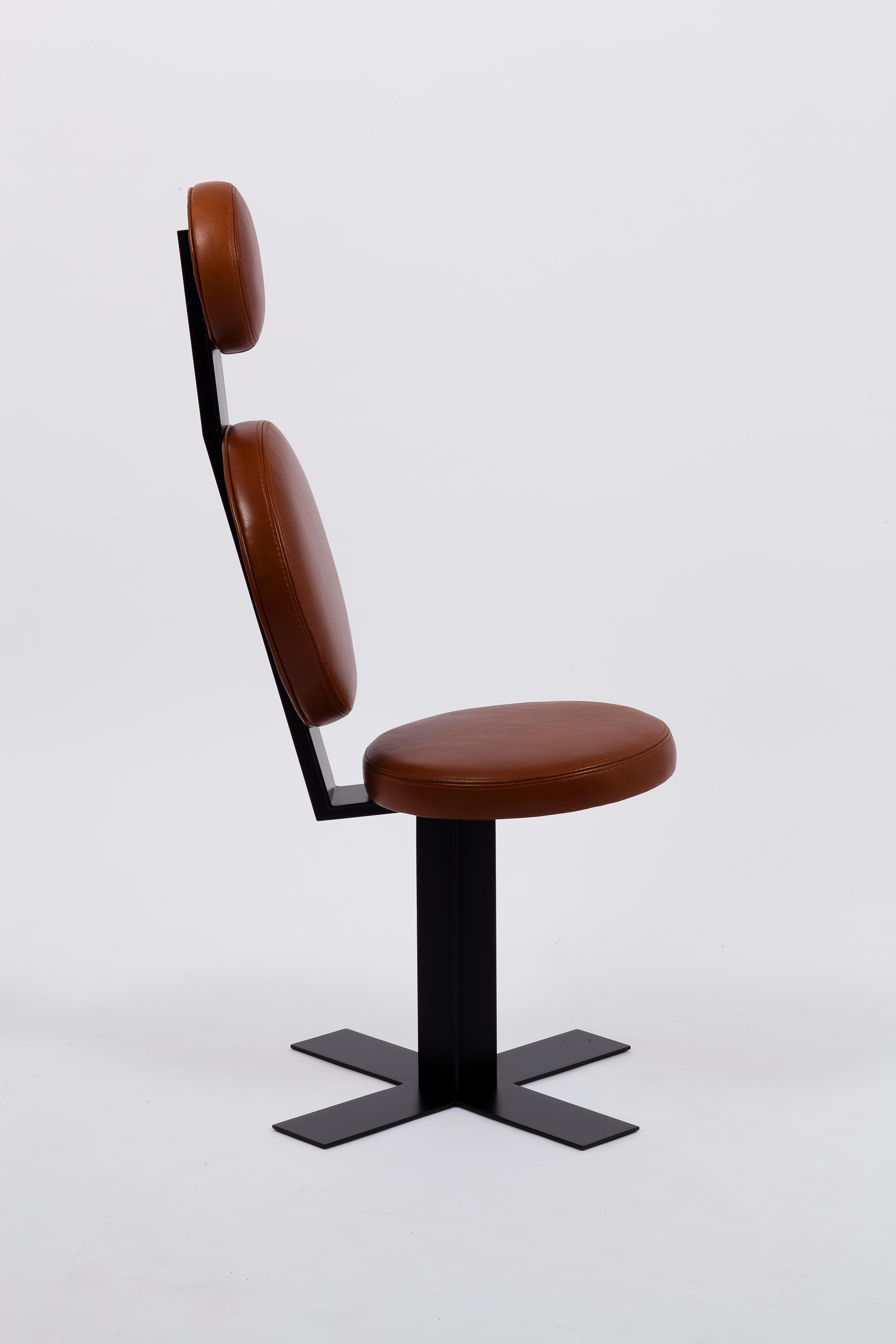 Romanian Leather and Steel Mid-Century Modern Designer Office Chair For Sale