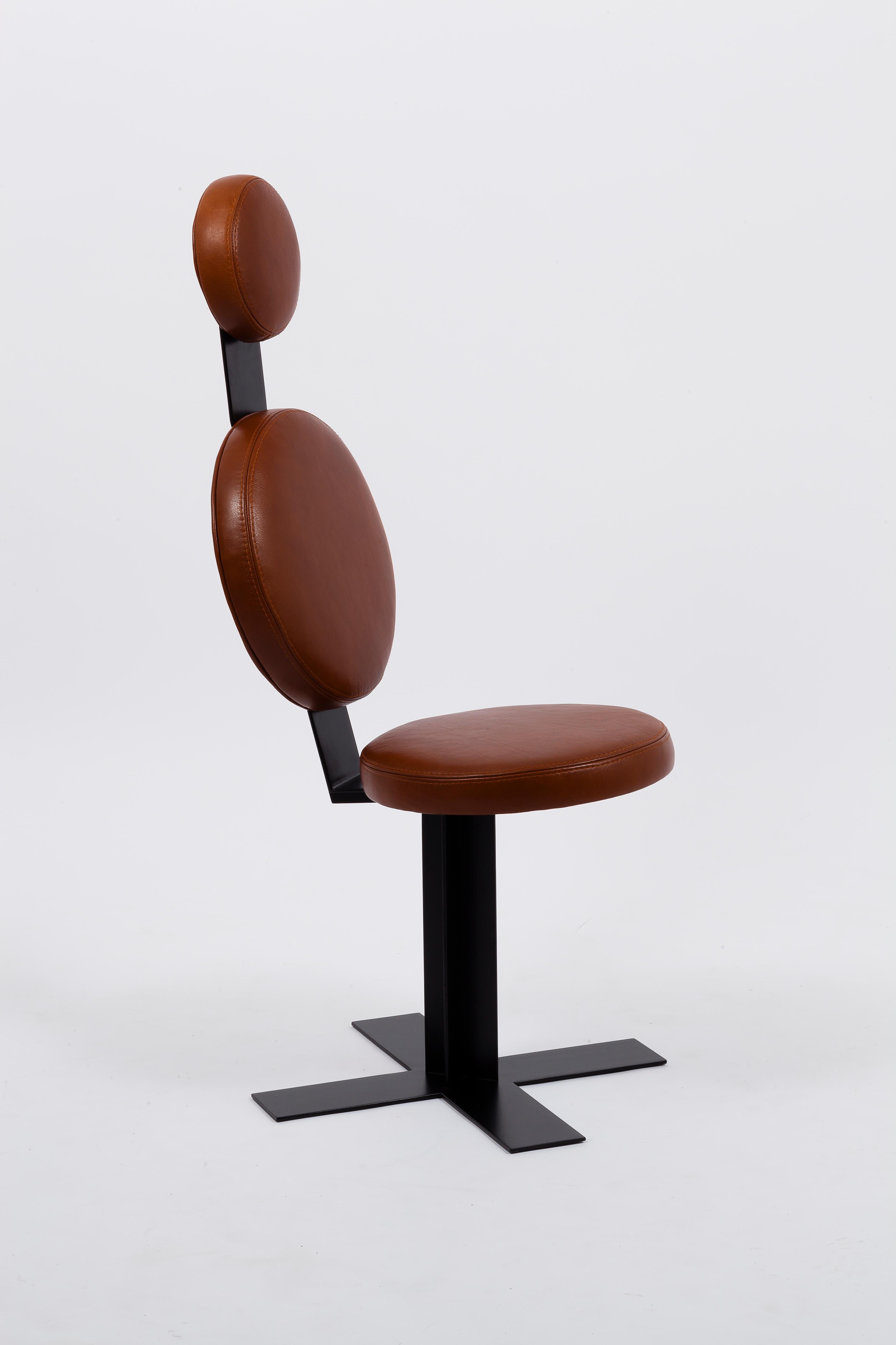 Hand-Crafted Leather and Steel Mid-Century Modern Designer Office Chair For Sale