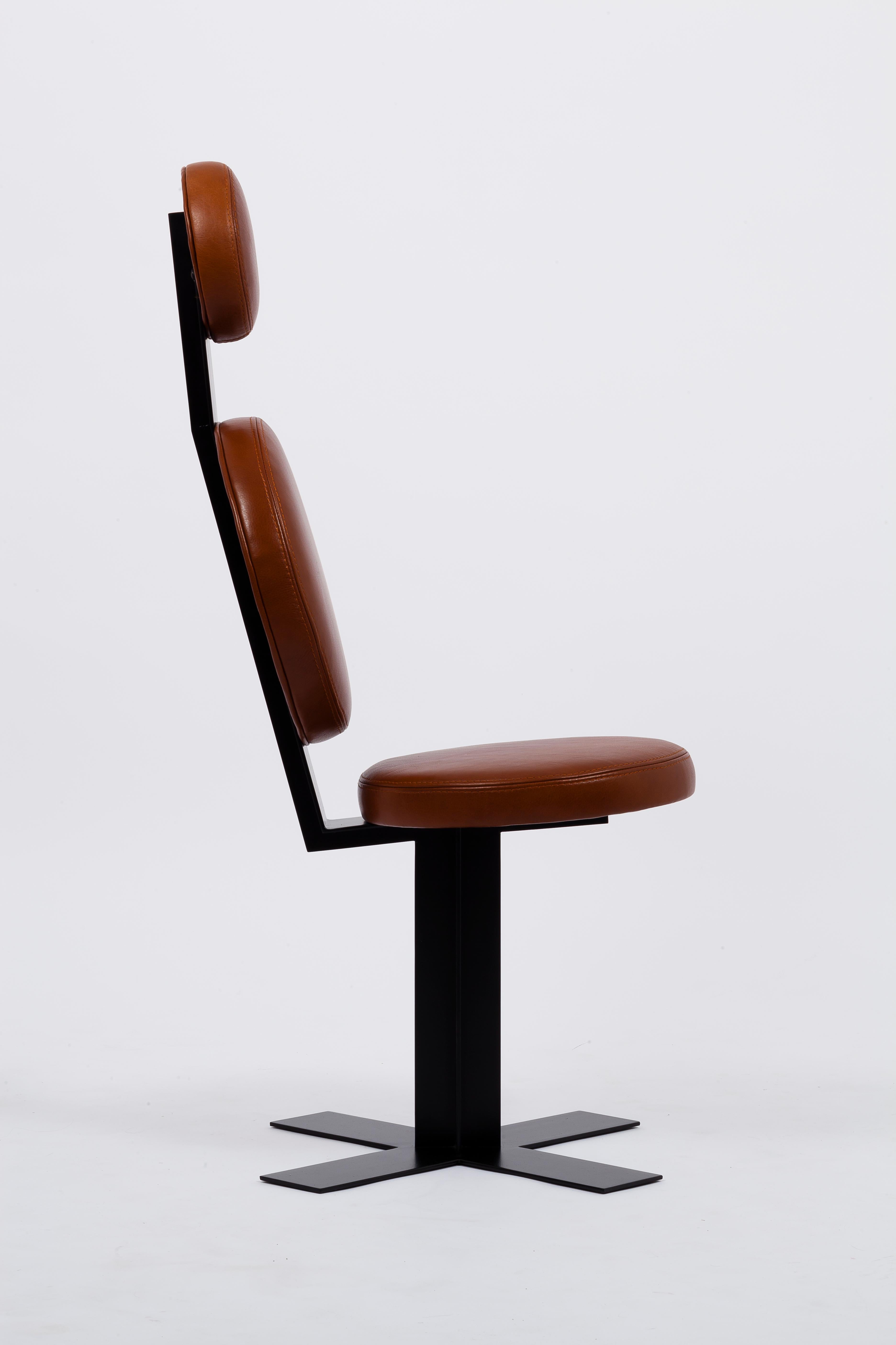 Leather and Steel Mid-Century Modern Designer Office Chair For Sale 2