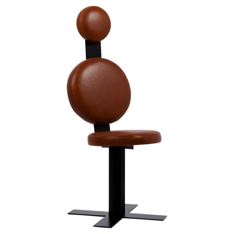 Leather and Steel MidCentury Modern Designer Office Chair For Sale at