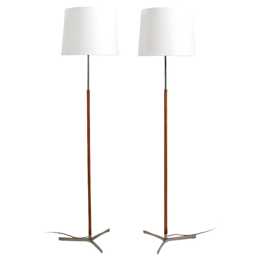 Leather and Steel "Monolith" Floor Lamps by Jo Hammerborg For Sale